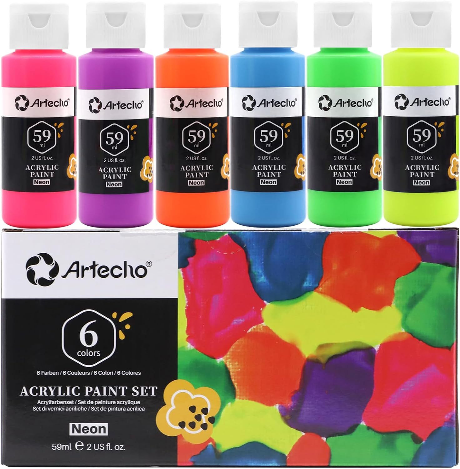 Acrylfarbe Neon & Glow Farben – Leuchtend & Nachtleuchtend, 6 x 59 ml / 8 x 20 ml