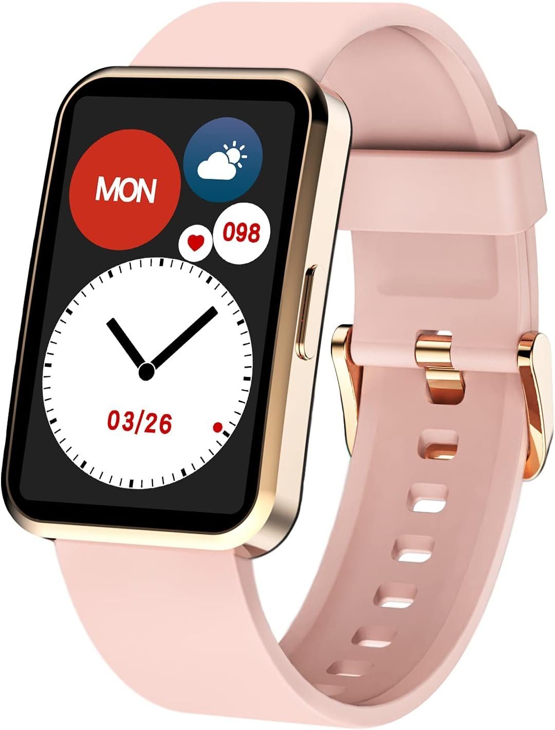 IOWODO Smartwatch (1,57 Zoll, Android, iOS), mit Pulsuhr  Blutsauerstoffmessung Schrittzähler Musiksteuerung 5ATM