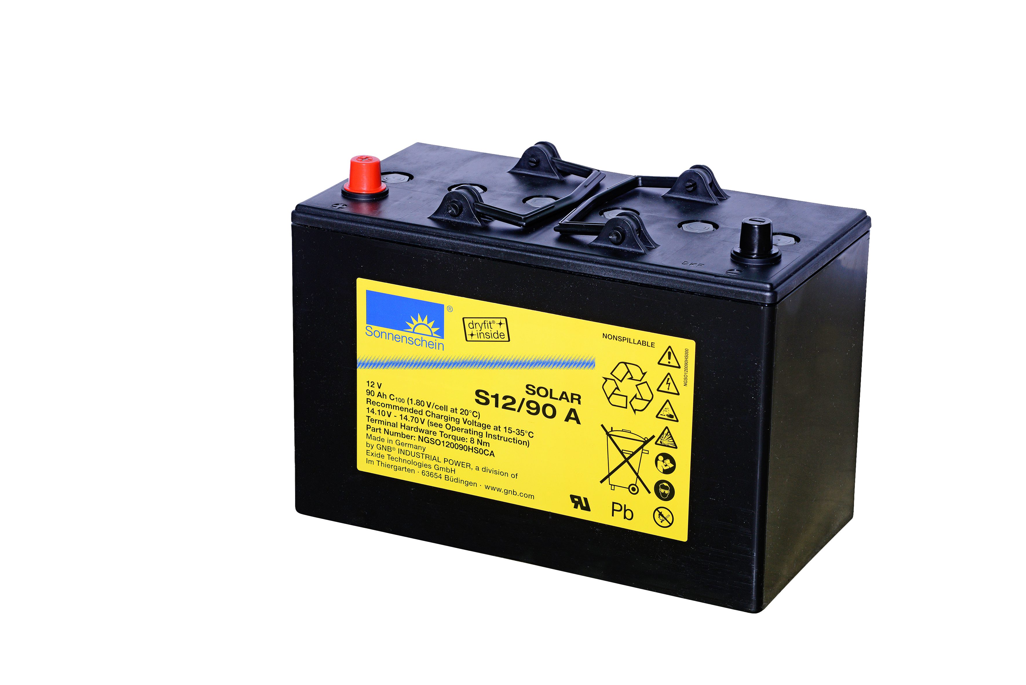 Sonnenschein Solaranlage Solar-Gel-Batterie 90 Ah, Speicher für solare Inselanlagen, zyklenfest, wartungsfrei, 12 V, geeignet im Gartenhaus, Fahrzeug, Wohnmobil, Boot