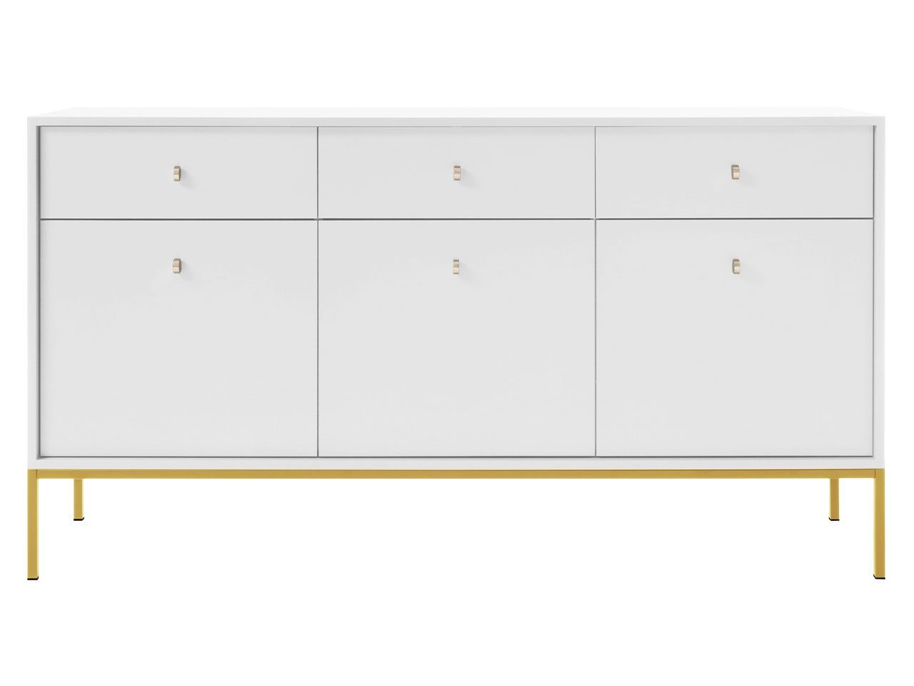 MIRJAN24 Kommode Mono Gold MKSZ154 (mit 3 Türen und 3 Schubkästen), Untergestell aus Metall 18 x 18 mm, Kugelgleitschienen