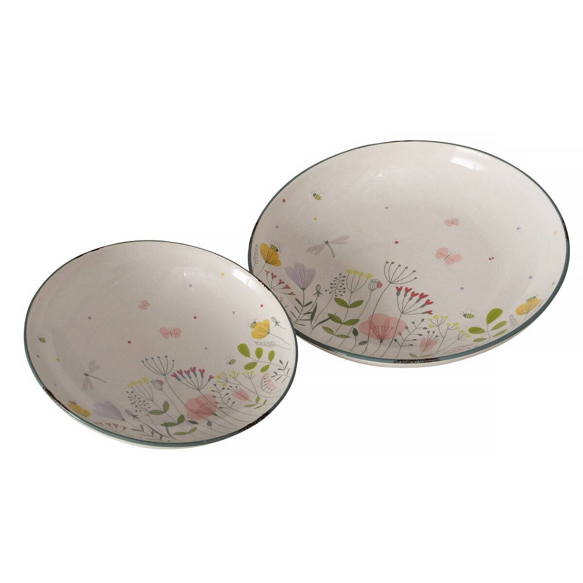 BOLTZE GRUPPE GmbH Servierplatte FLORINA, Keramik, (2er-Set), Servierteller mit Blumenmuster