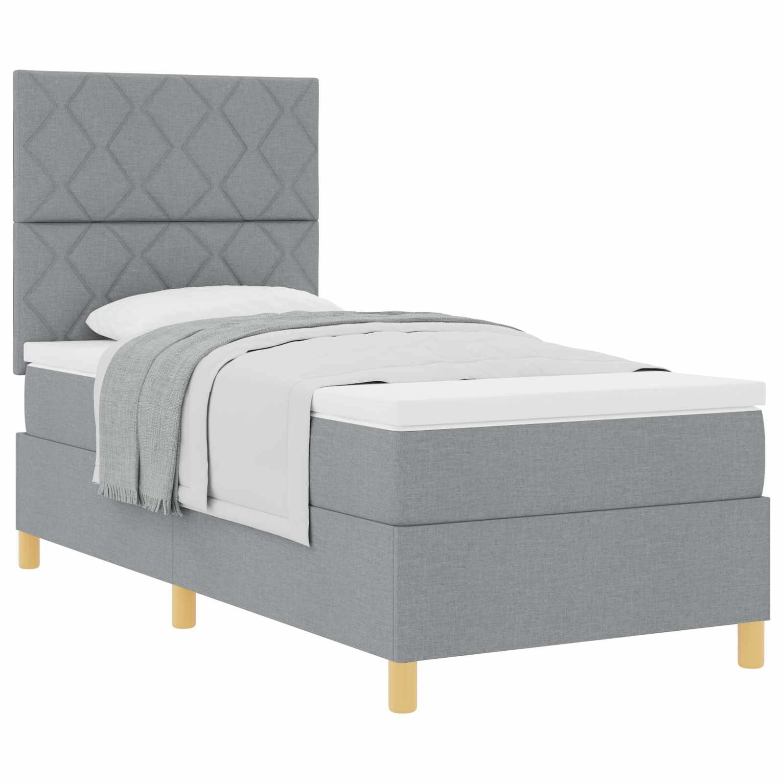 Bett Boxspringbett mit Kopfteil Hellgrau 100 x 200 cm Stoff