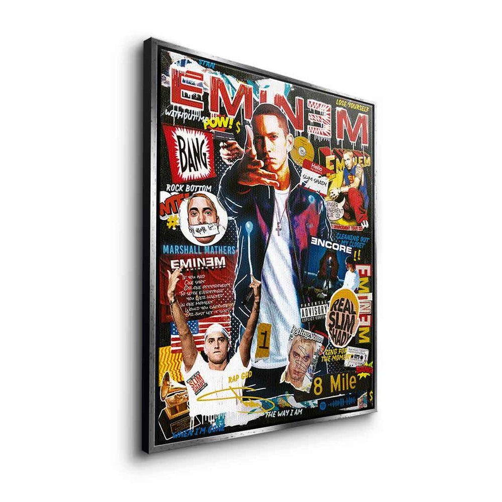 Leinwandbild Rahmen DOTCOMCANVAS® collage Pop Eminem premium mit Rahmen Leinwandbild, Art DOTCOMCANVAS goldener