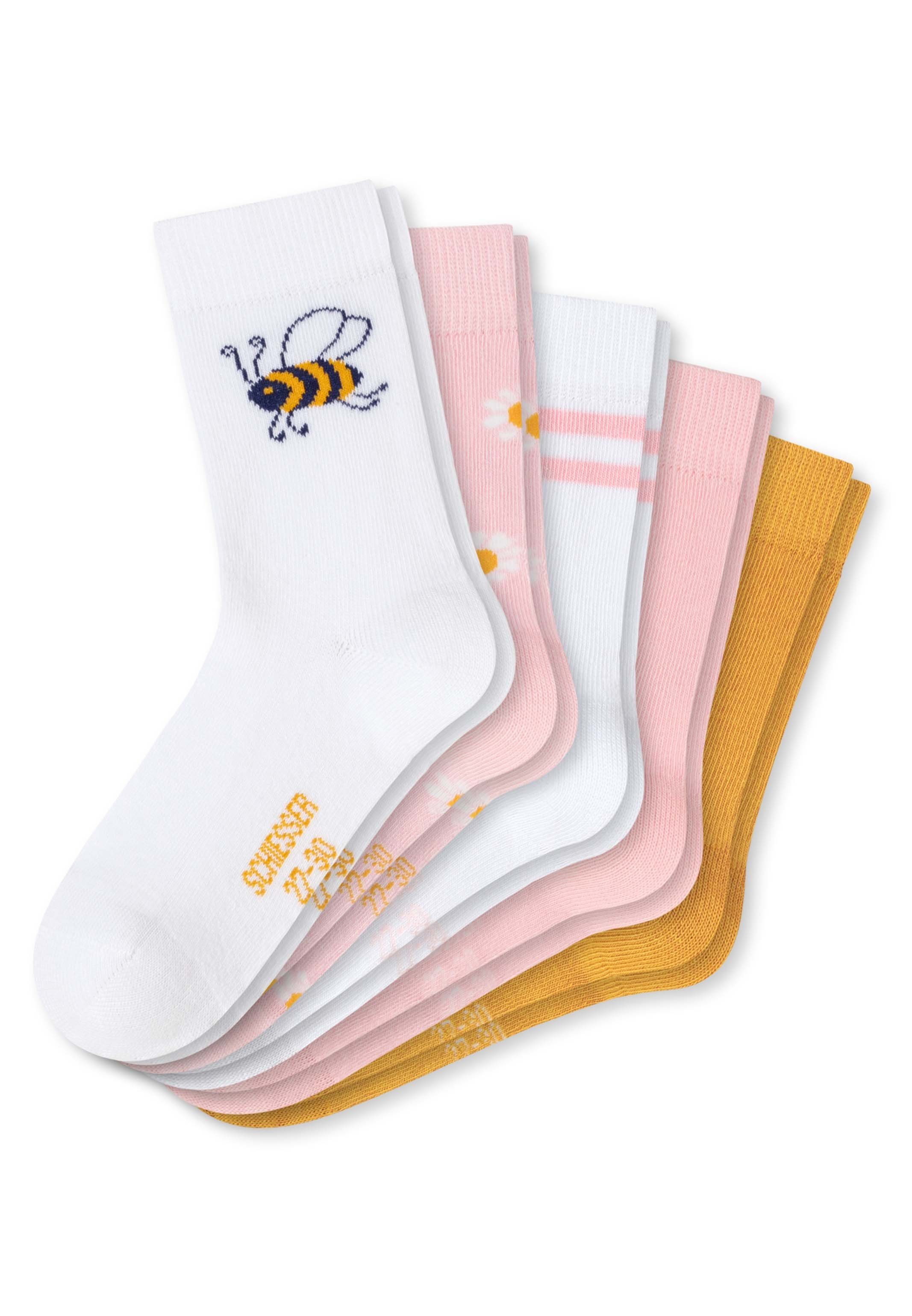 Schiesser Langsocken 5er Pack Biene (Spar-Set, 5-Paar) Kindersocken Mädchen - Baumwolle - Mit handgekettelter Naht Rosa/Weiß | Socken