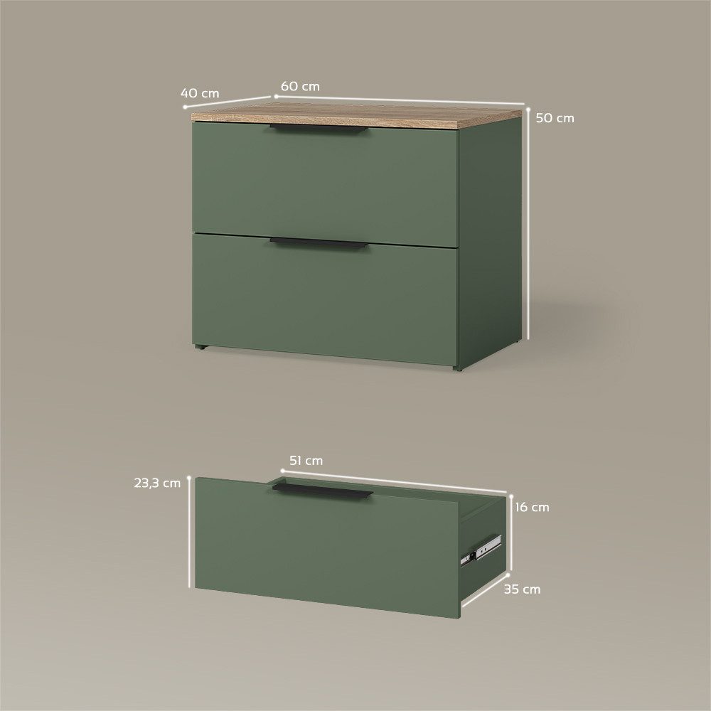 Livinity® Kommode Piave, Grün, 60 x 50 cm mit 2 Schubladen (1 St)