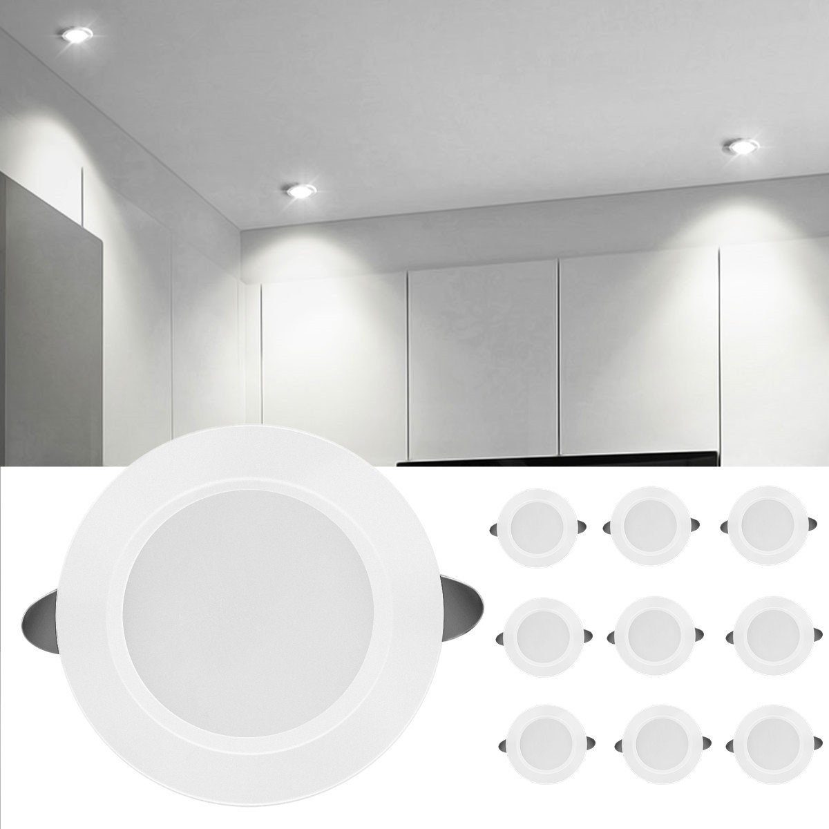 10er LETGOSPT Spot Weiß LED Set Led Einbau-Spots, Kaltweiß 5W Flach IP44 Einbauleuchte