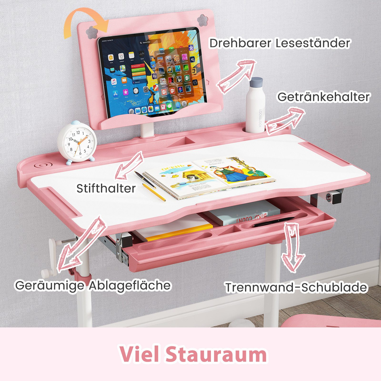 COSTWAY Kinderschreibtisch (2-St), mit Stuhl, kippbar günstig online kaufen