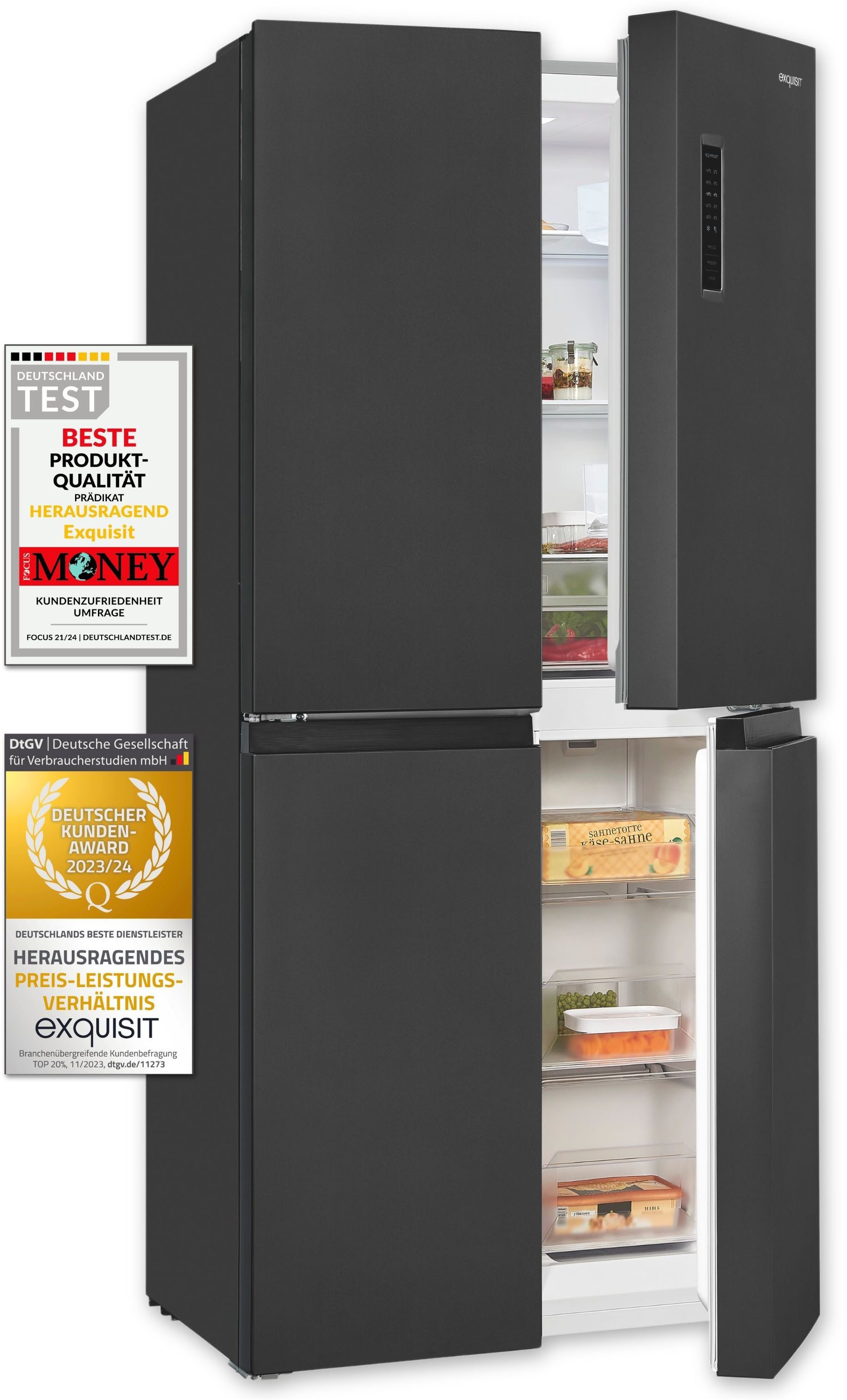 exquisit Multi Door MD365-125-040D inoxlook-az, 180 cm hoch, 79 cm breit, Kein Abtauen nötig: 362 L No-Frost Kühl-Gefrier-Kombi mit LED