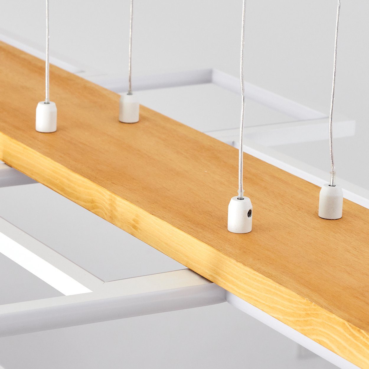 hofstein Pendelleuchte »Palermo« dimmbare Deckenlampe aus Metall/Holz/Kunststoff, Natur/Weiß, 3000 Kelvin, über herkömmlichen Lichtschalter dimmbar, LED 42 Watt, 5700 Lumen