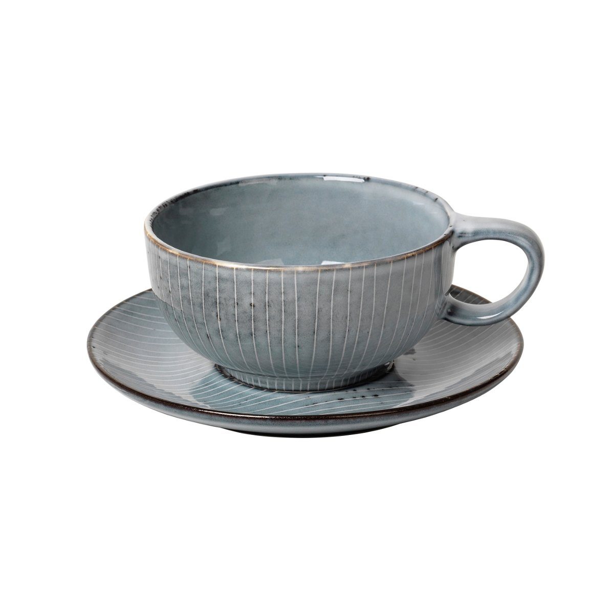 Broste Copenhagen Tasse NORDIC SEA Tasse mit Untertasse 0,25 l, Steinzeug mit reaktiver Glasur, Nordic Sea Tasse mit Untertasse