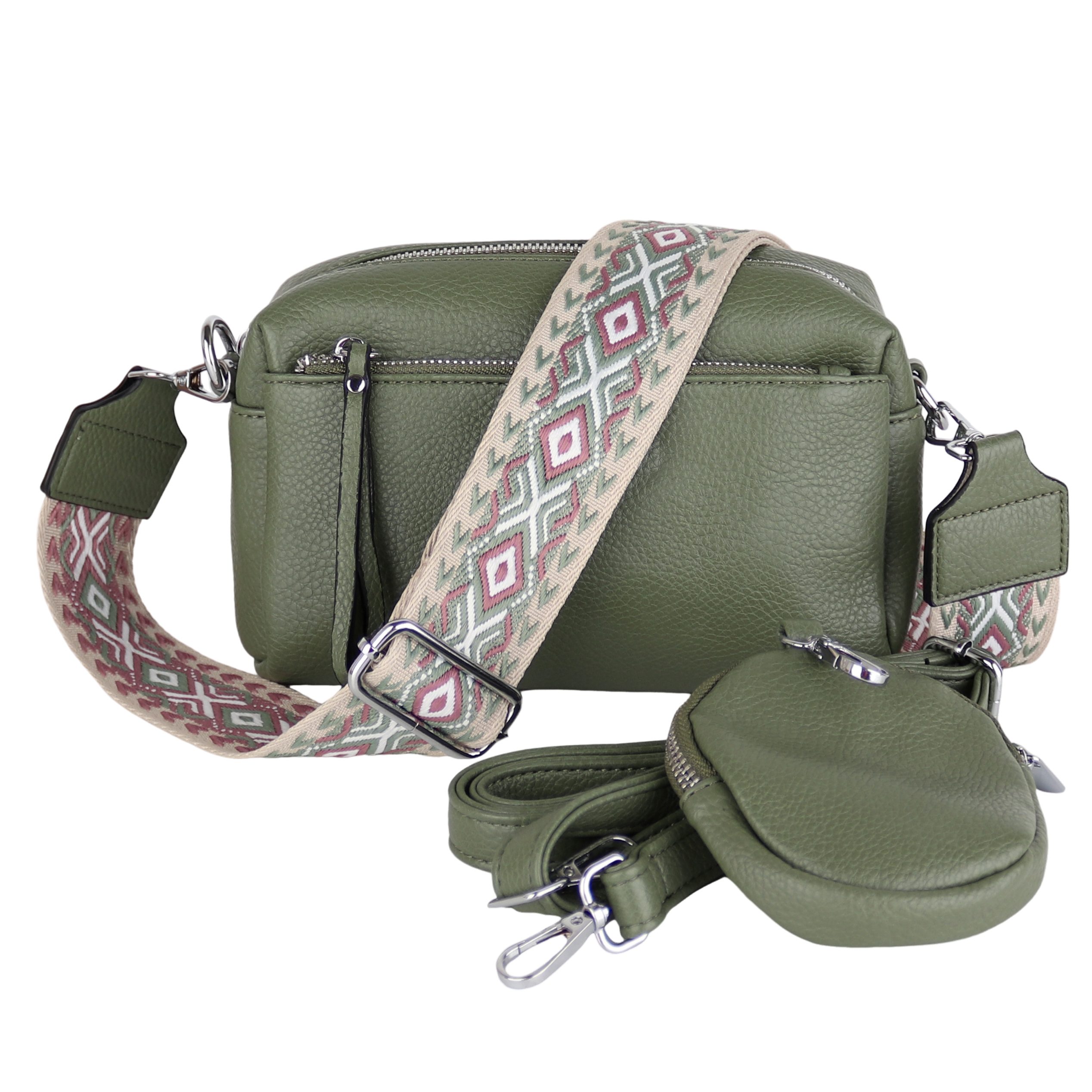MIRROSI Umhängetasche Damen, Veganleder Crossbody Tasche Bag, Schultertasche (inkl. 1 Münzbeutel und 2 Wechselgurte, 19x14x8cm (BXHXT), gemusterten & verstellbaren Schulterriemen