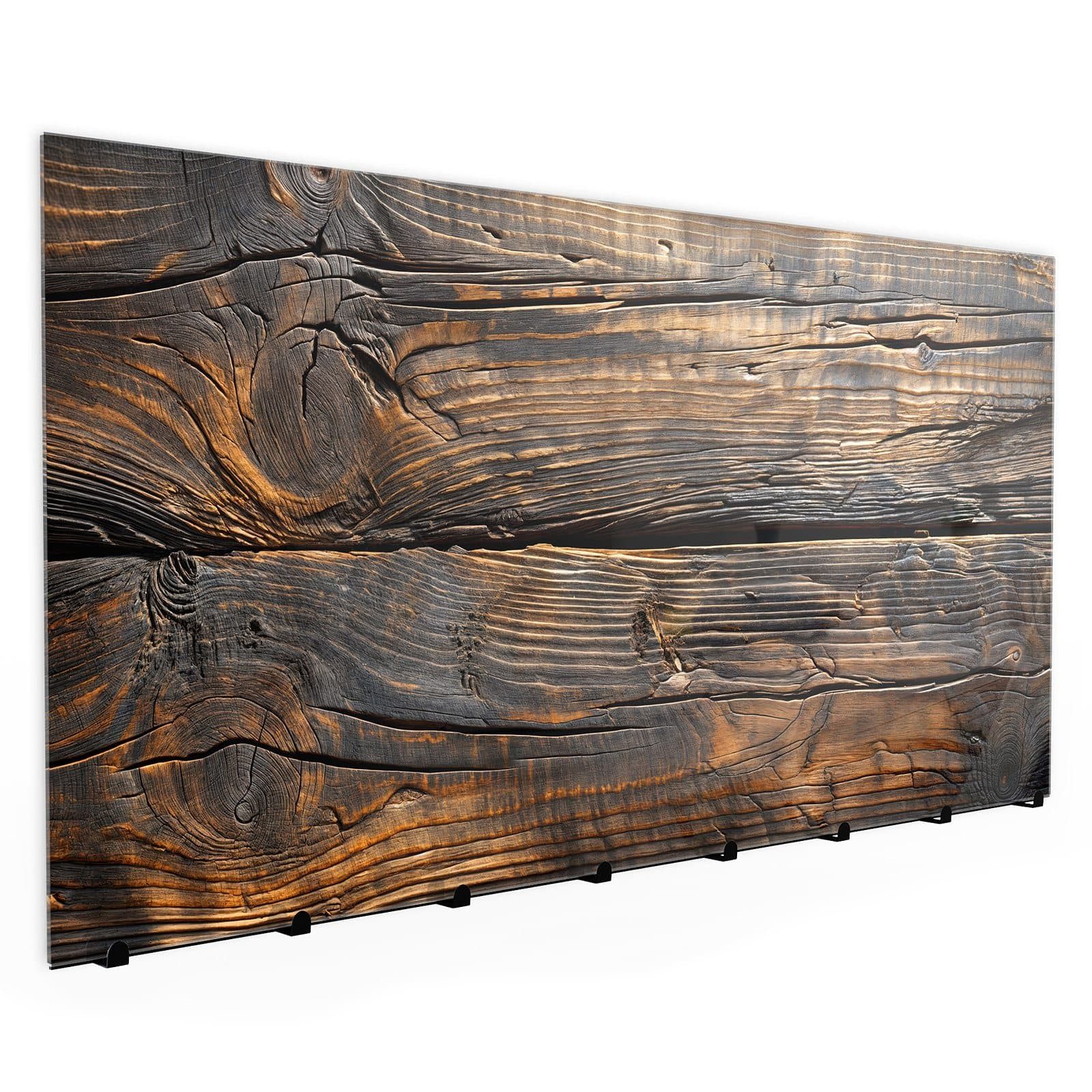 Primedeco Garderobenpaneel Kleiderhaken aus Glas Holztextur Altholz (1 St., Inkl. Magnete, Stifte und Montagematerial), Magnetisch & Beschreibbar