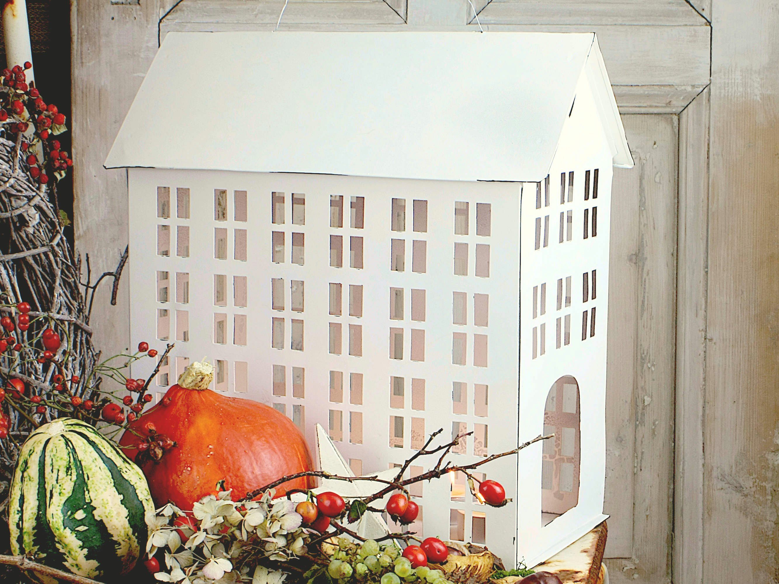 Paulslandhaus Windlicht Windlichthaus XL Weiß Shabby Lichterhaus Vintage Laterne