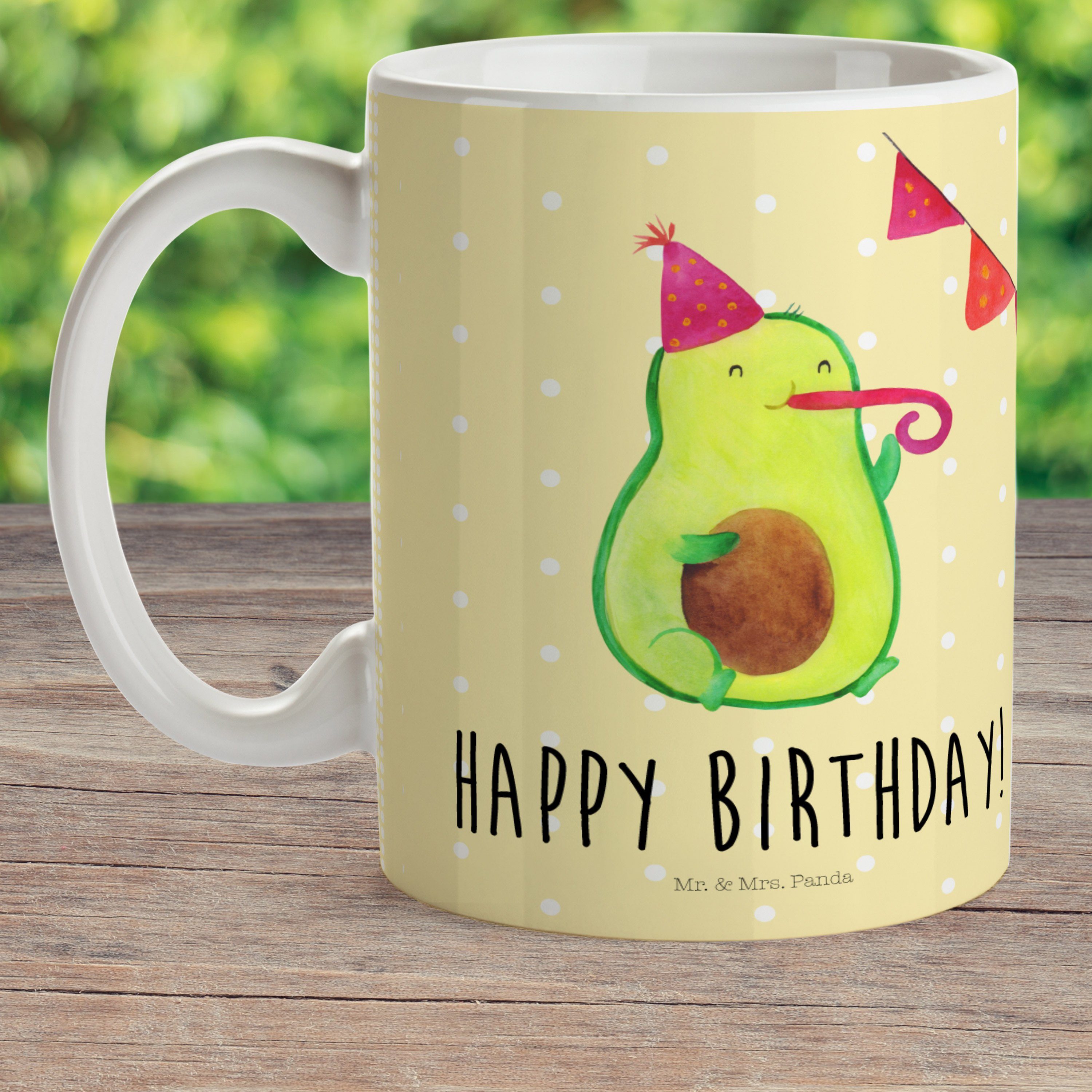 Kaffeetasse, Gelb Kunststoff - Pastell Mr. - & Mrs. Geburtstag, Kinderbecher Geschenk, Birthday Panda Avocado
