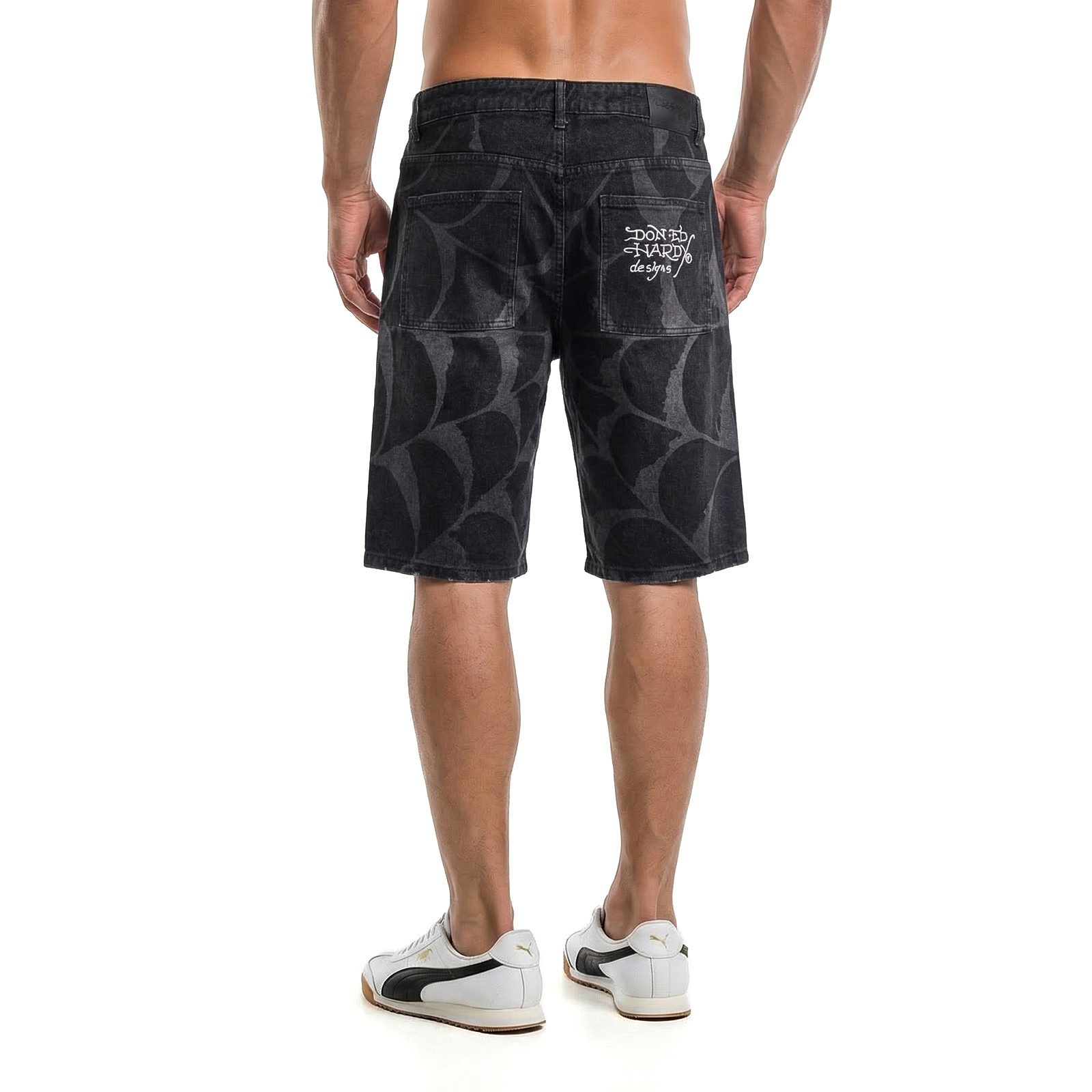 Ed Hardy Jeansshorts Short Ed Hardy Gothic Cobweb Spinnweben-Grafik-Druck