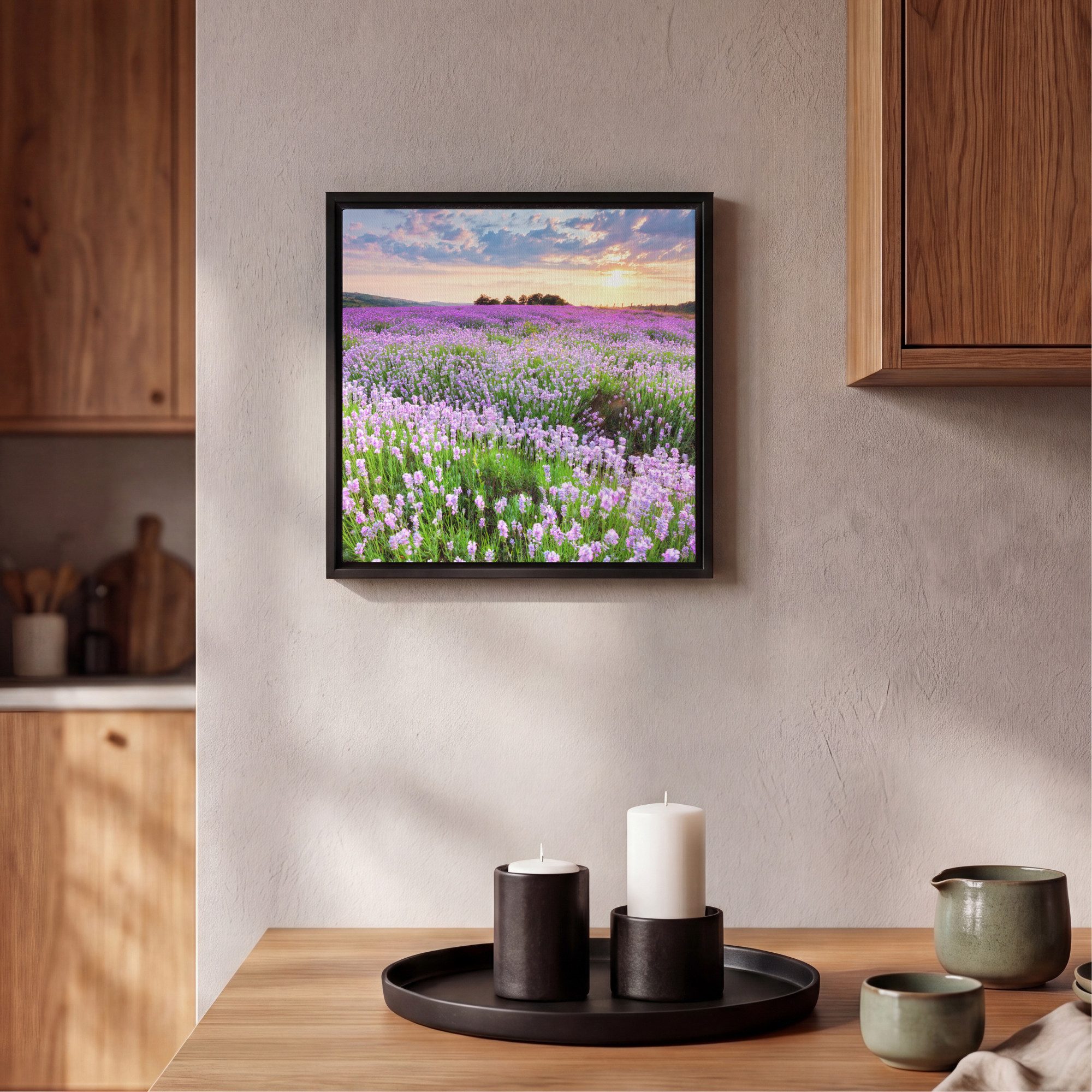 OneMillionCanvasses® Leinwandbild mit Rahmen - Blumen - Lavendel - Lila - Himmel - Sonnenuntergang - Wie, Fotodruck (1 St), Leinwand Bilder Klein, Wand Dekorati – Bild 2 von 5