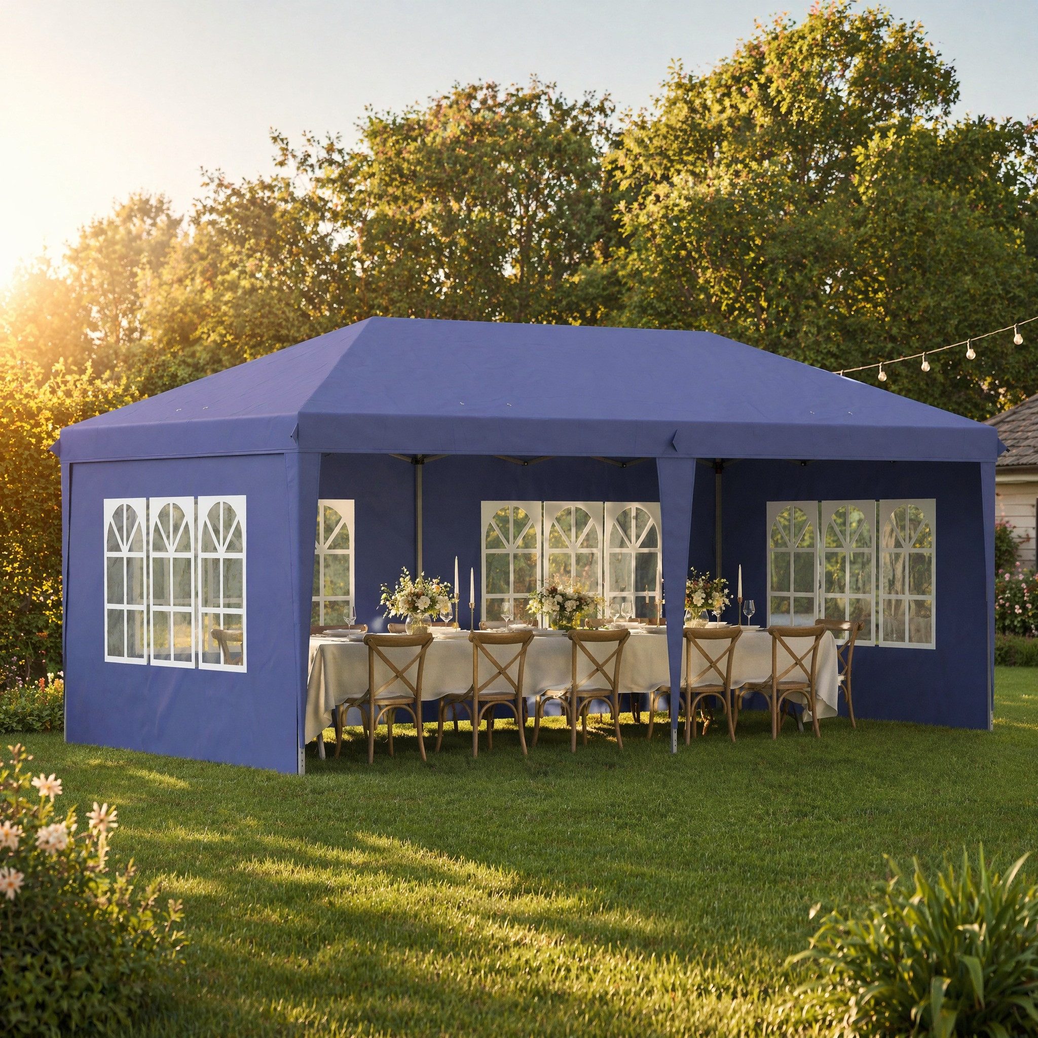 REDOM Pavillon Faltpavillon 2,95 x 5,85 m Blau Partyzelt mit UV-Schutz für Garten, mit 4 Seitenteilen, (Oxford Gewebe Stahlrahmen), Pop Up Gartenzelt mit Fensterseiten und flexiblen Seitenwänden