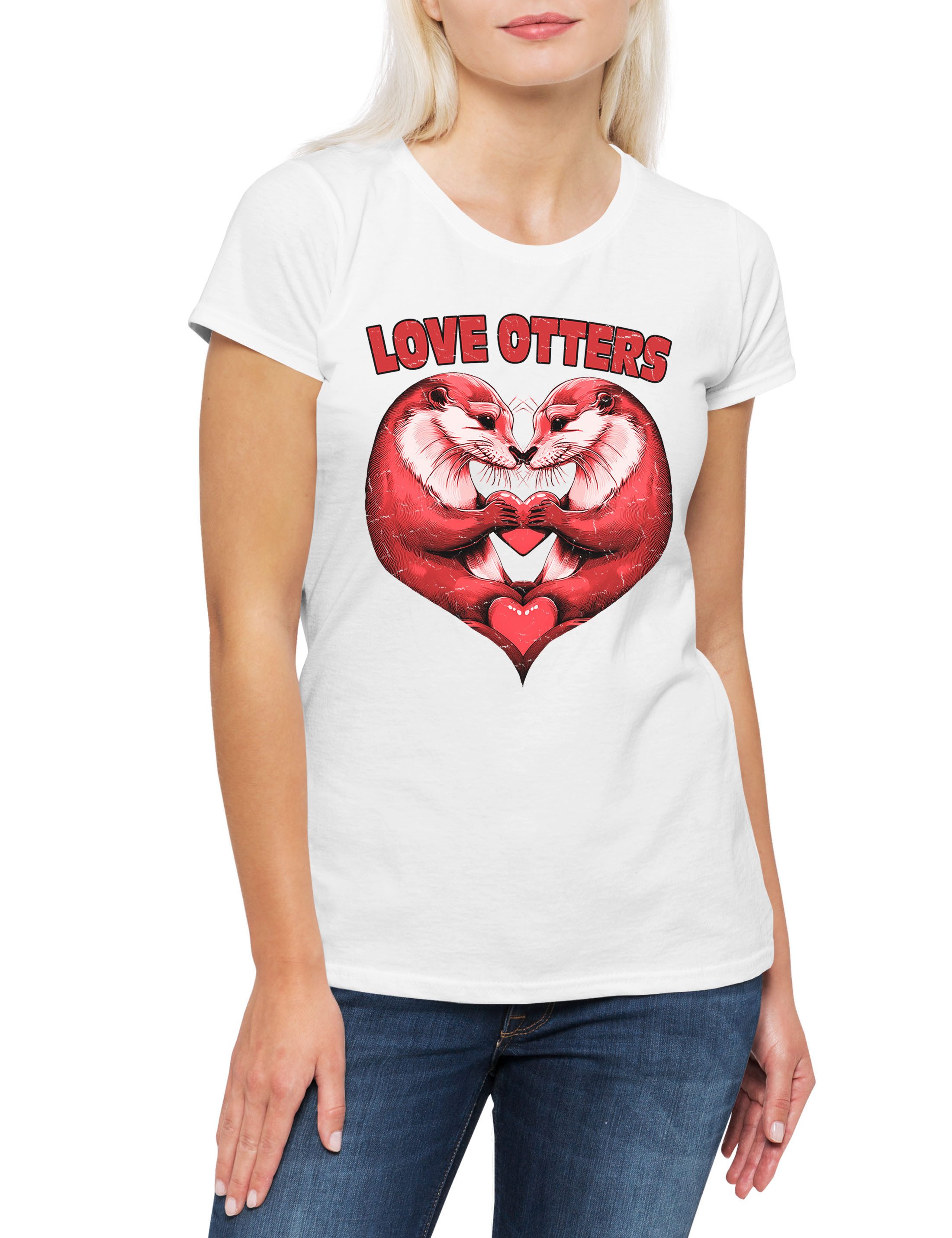 Print-Shirt Love Otters Heart Damen T-Shirt Pärchen Couple Braut Brautpaar Liebe