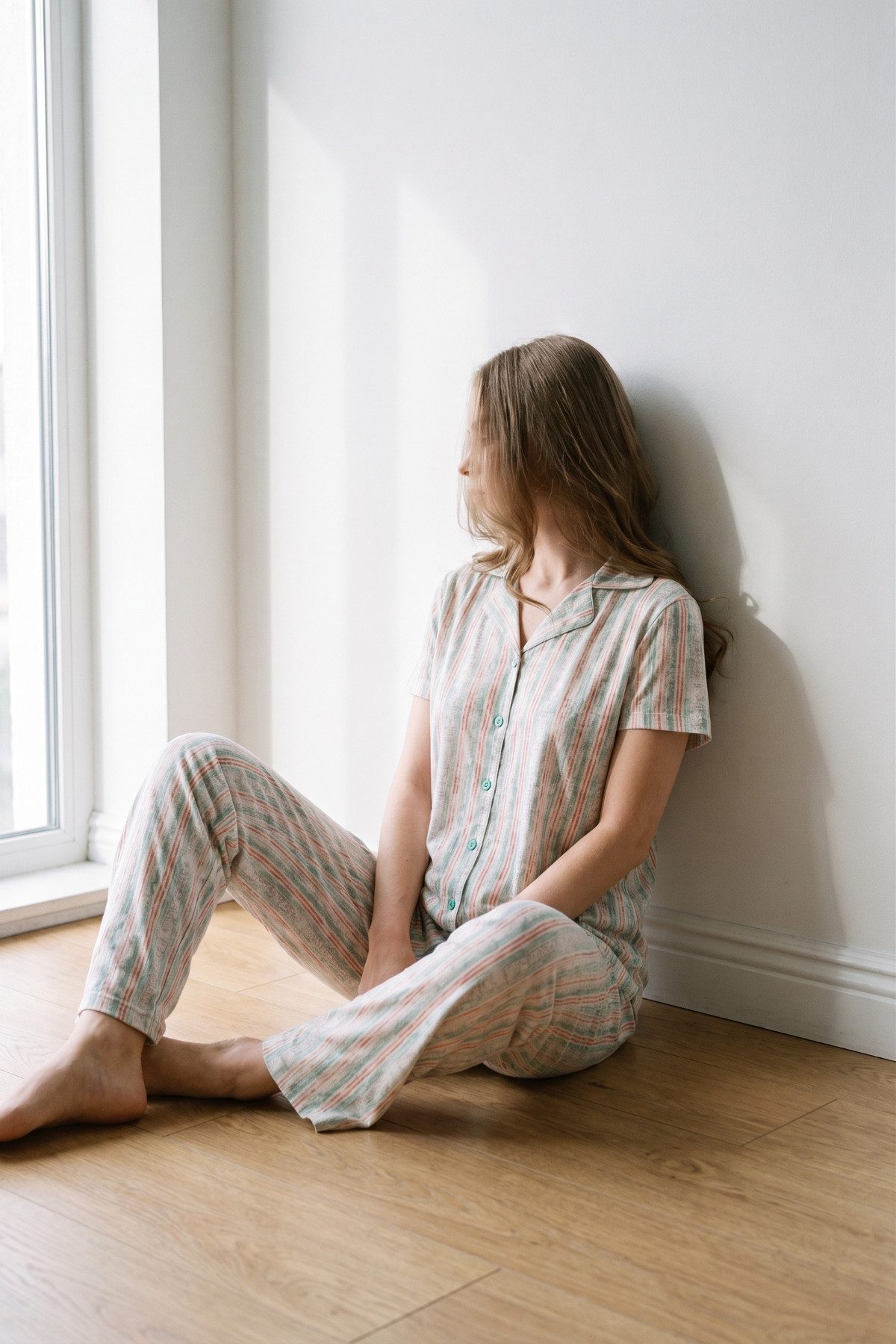 C&CITY Pyjama Rosa Knopfhemd Pyjama Set mit Kragen