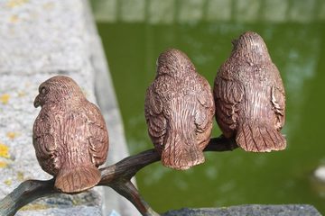 Bronzeskulpturen Skulptur Bronzefigur drei Vögel auf Ast Spatzengruppe