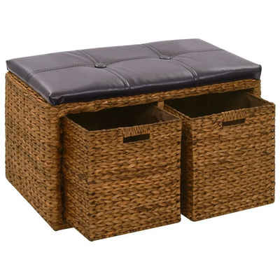 furnicato Truhenbank Sitzbank mit 2 Körben Seegras 71×40×42 cm Braun