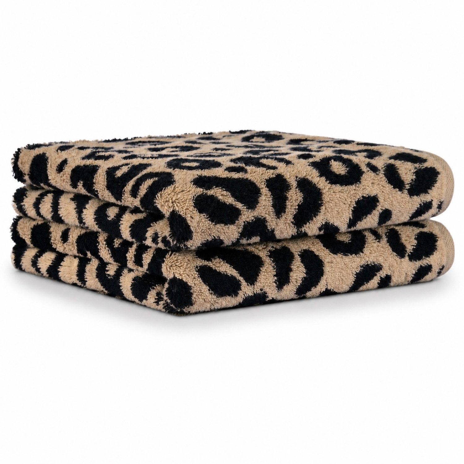 Cawö Handtuch 2 Stück Cawö Two-Tone Leo Handtücher 540-39 Leoprint camel 50x100, Walkfrottier (Spar-Set, 2-St), 100% Baumwolle