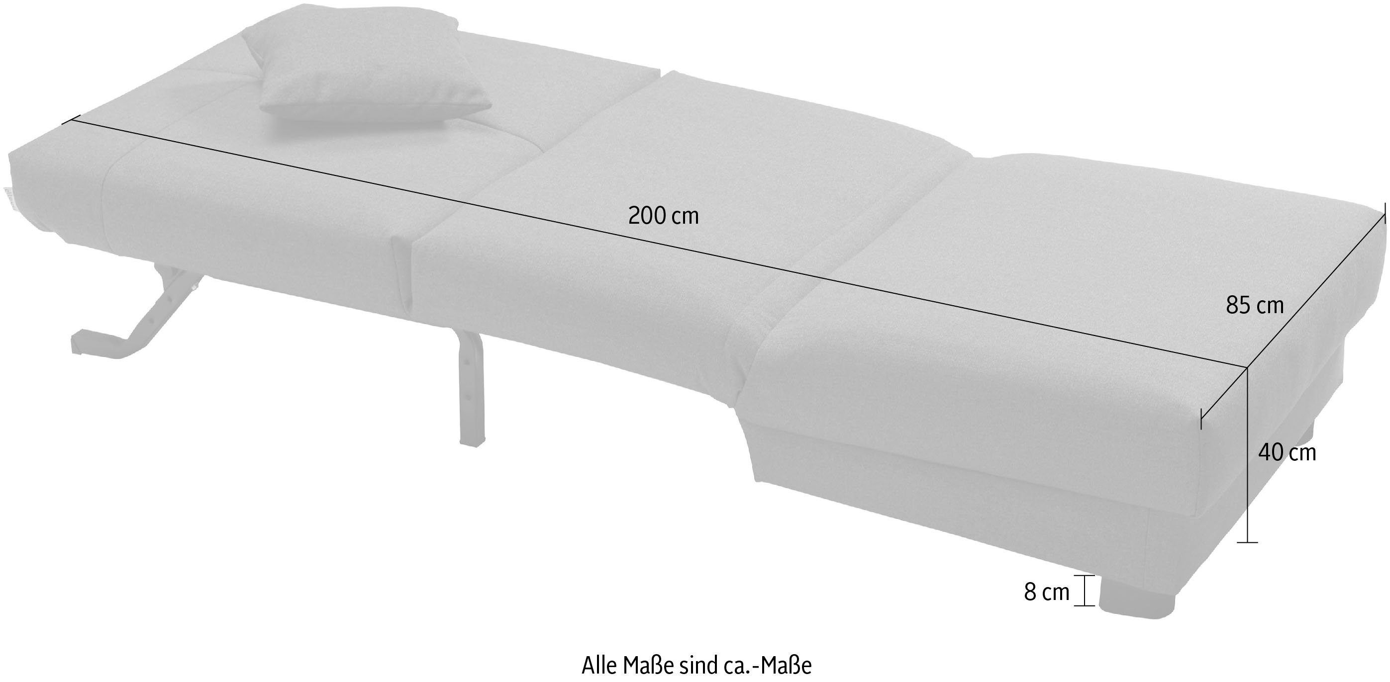 schwarz, Füße 40 Schlafsofa cm, Liegehöhe ell ell grau 80 cm, Breite + Rückenlehne Enny, Liegefläche