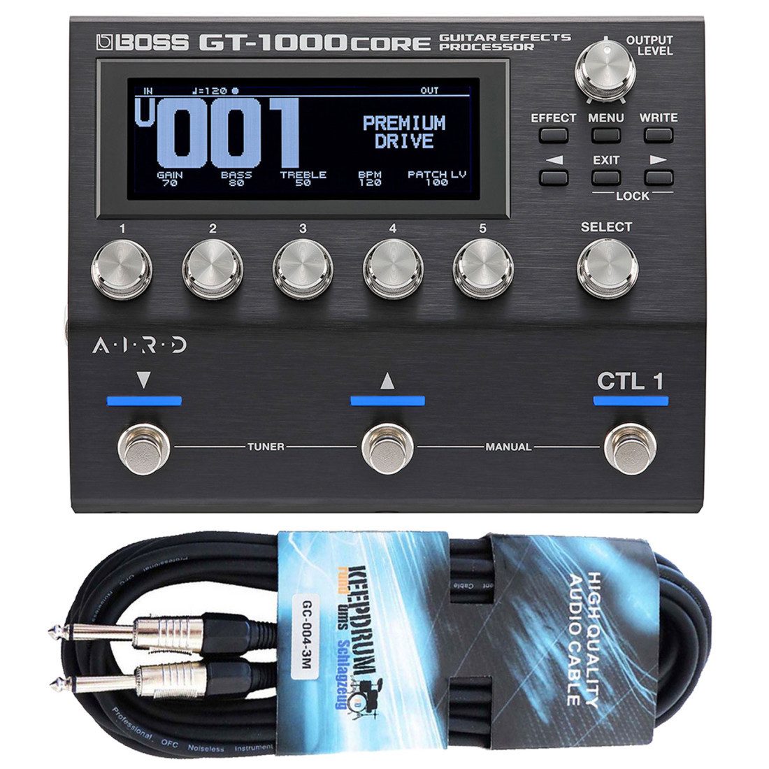 E-Gitarre Boss GT-1000Core Multi-Effektgerät mit Kabel 3m