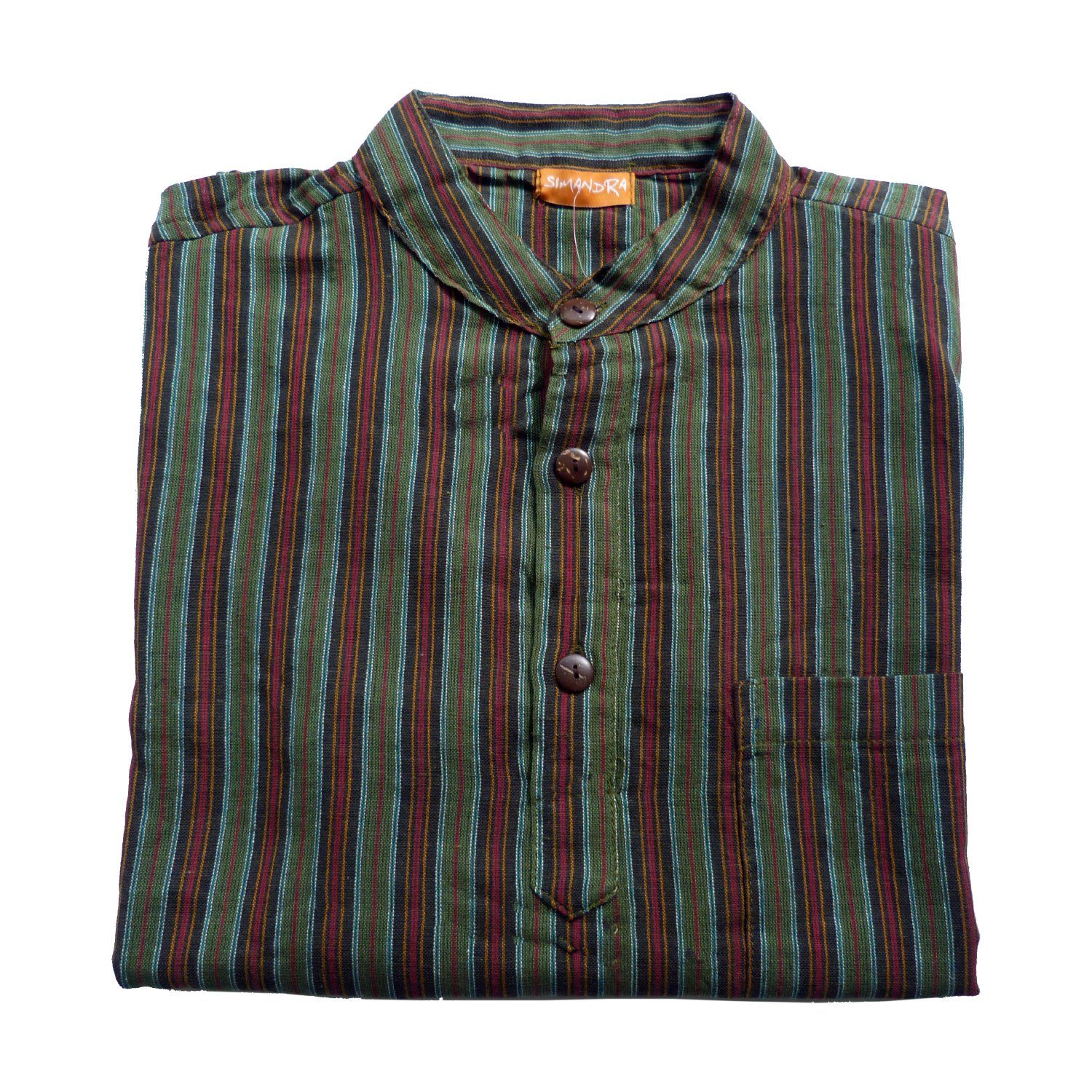 SIMANDRA Streifenhemd Herren Kurta Klassisch Gestreift Grün