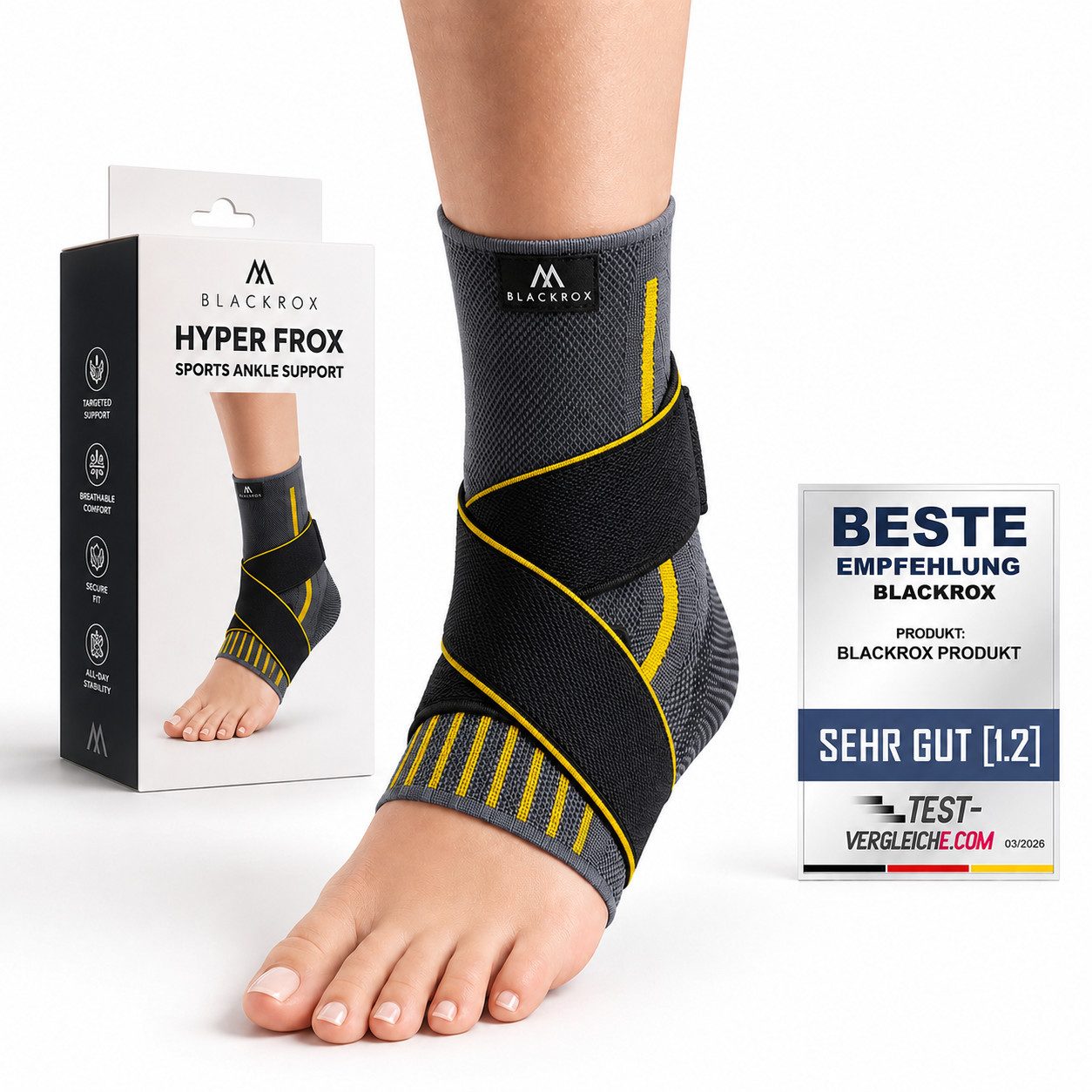 BLACKROX Fußbandage [Vergleichssieger 2026] Hyper Frox, Gr. S-XL, Damen und Herren