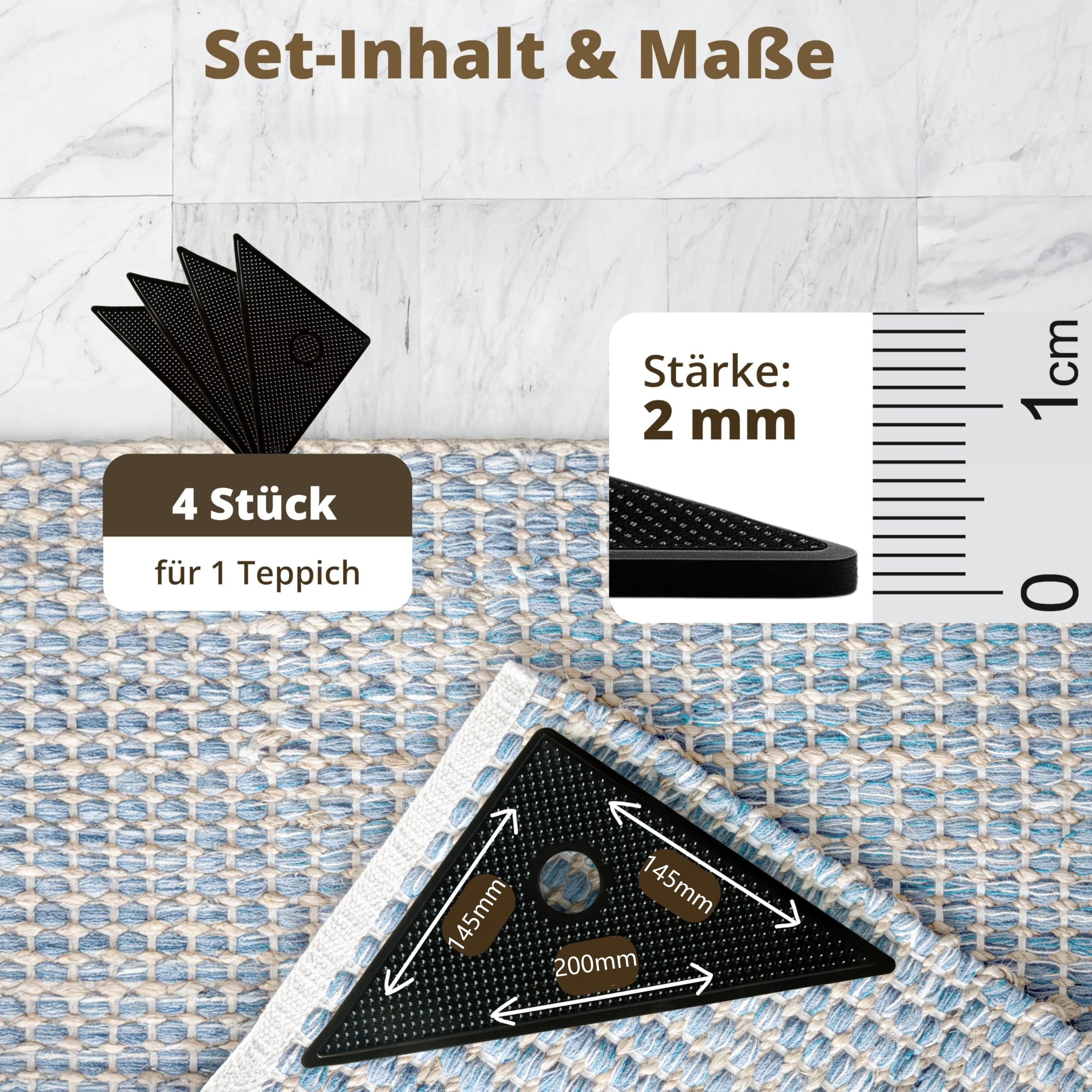 FOUORTUNATE-BEE Teppichunterlage Teppich Anti Rutsch Pads Selbstklebend Waschbar für Bodenbelag, (8-St), Rutschstopp für Teppiche auf Fliesen, Laminat und Parkettboden