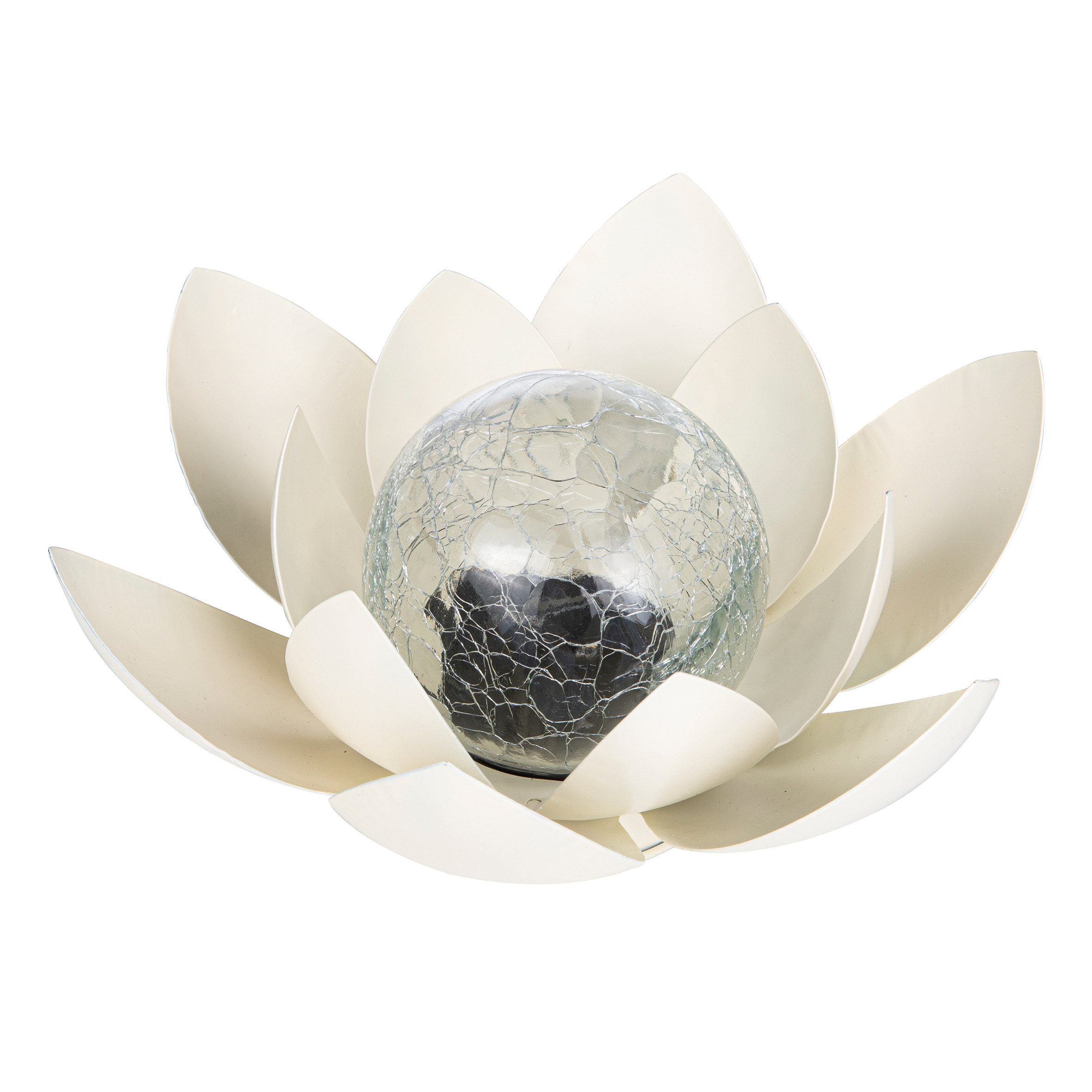 Spetebo LED Solarleuchte LED Solar Lotusblüte mit Crackleglas Kugel - 25 x 11 cm, LED, warm weiß, Garten Deko Kugelleuchte