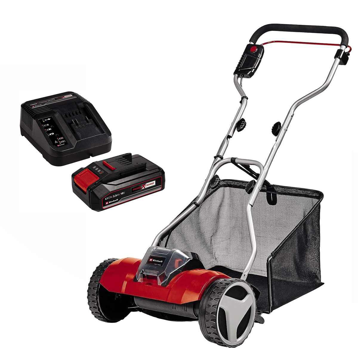 Einhell Akkurasenmäher Spindel Rasenmäher GE-HM 18/38 Li 18 V mit Akku 2.5 Ah + Ladegerät PXC