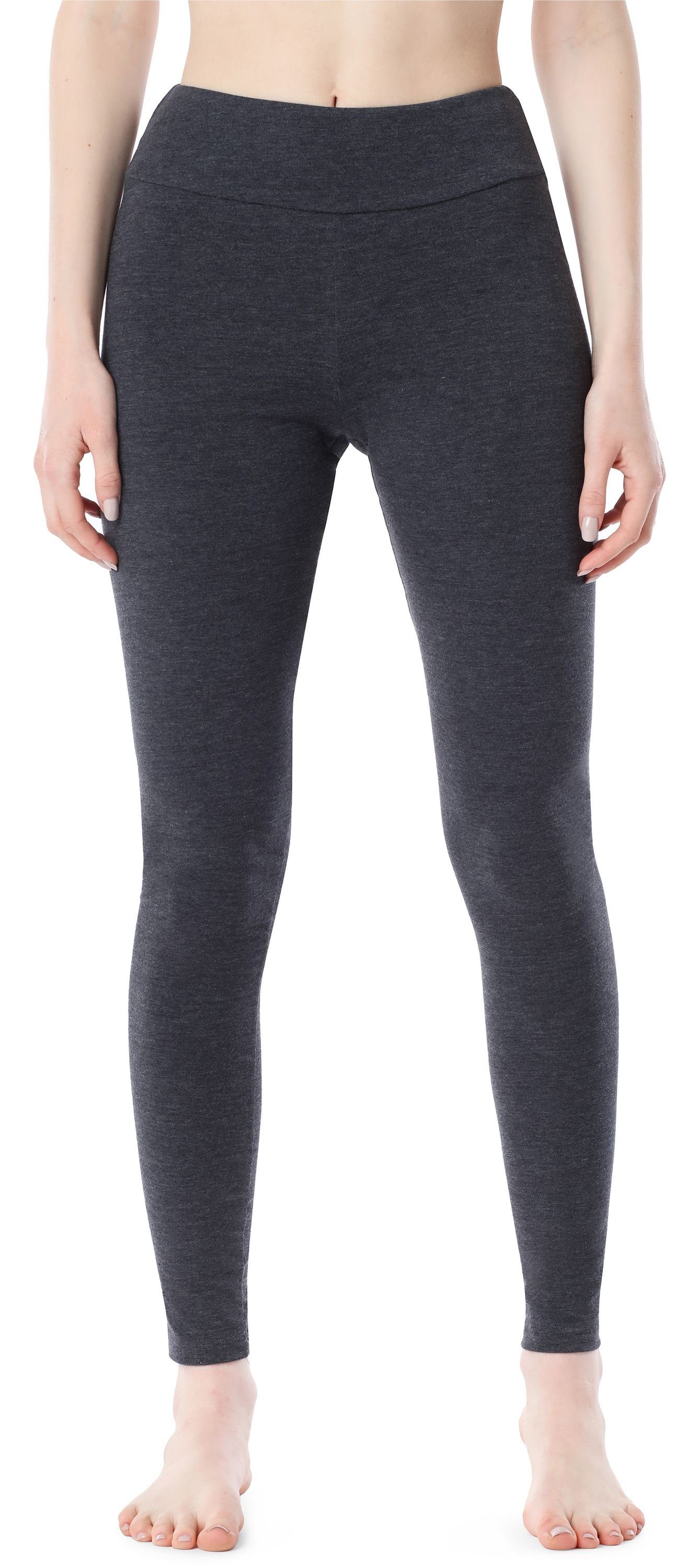 Merry Style Leggings Damen Baumwolle aus elastischer (1-tlg) Leggings Bund MS10-429 Lange Dunkelmelange