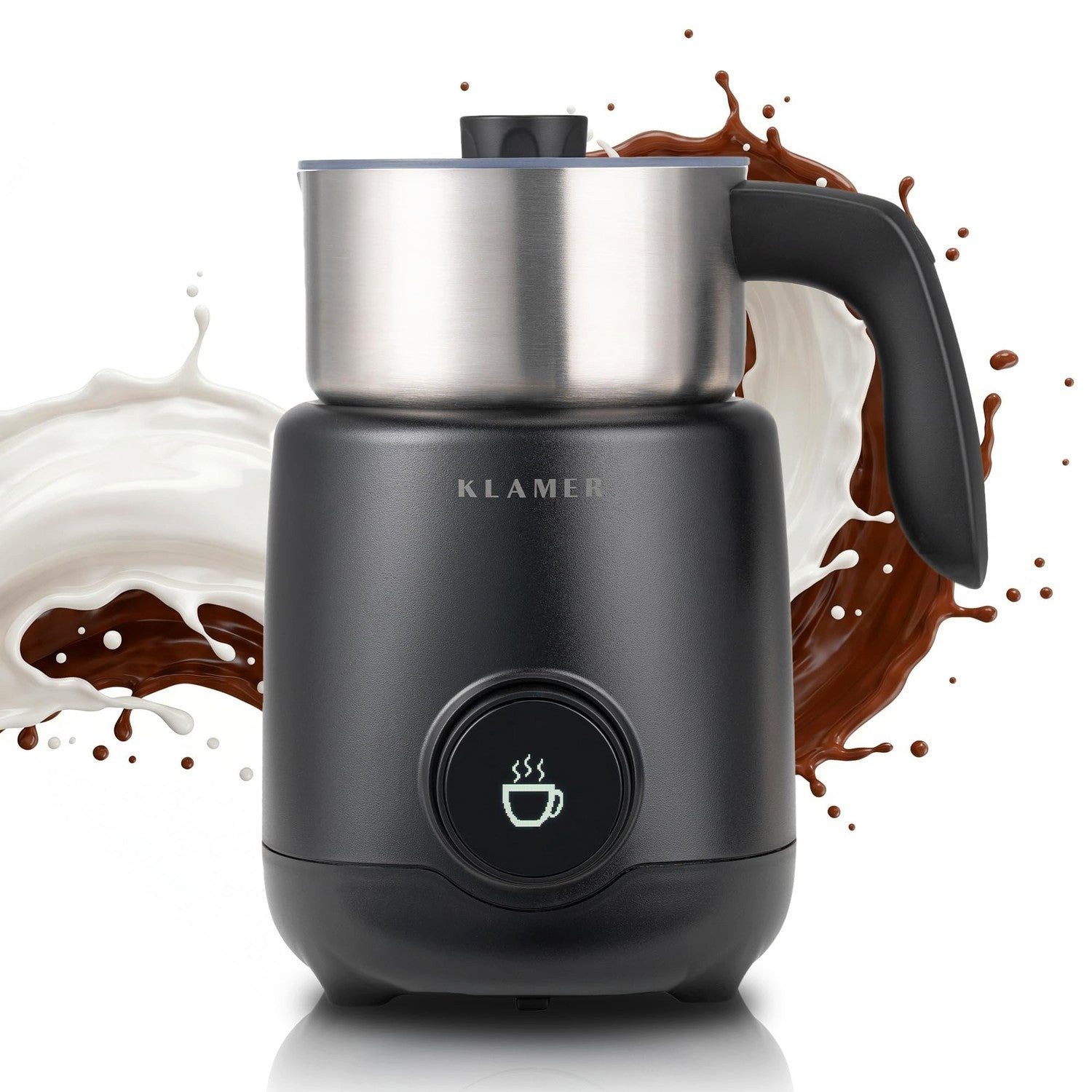 KLAMER Milchaufschäumer 400 ml, wärmt auch Babymilch auf 32 bis 42 Grad, 550 W, Abschaltautomatik, Variable Schaum-Einstellung, 400 ml Behälter