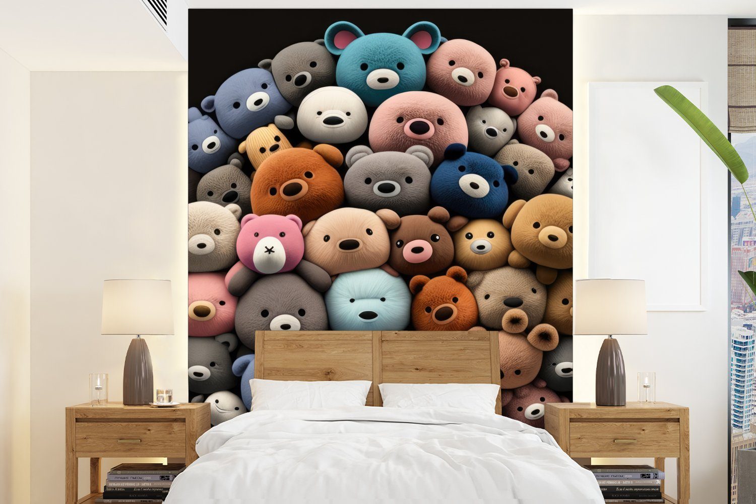 MuchoWow Fototapete Teddybär - Plüschtier - Tiere - Mädchen - Jungen, Matt, bedruckt, (4 St), Montagefertig Vinyl Tapete für Wohnzimmer, Wandtapete