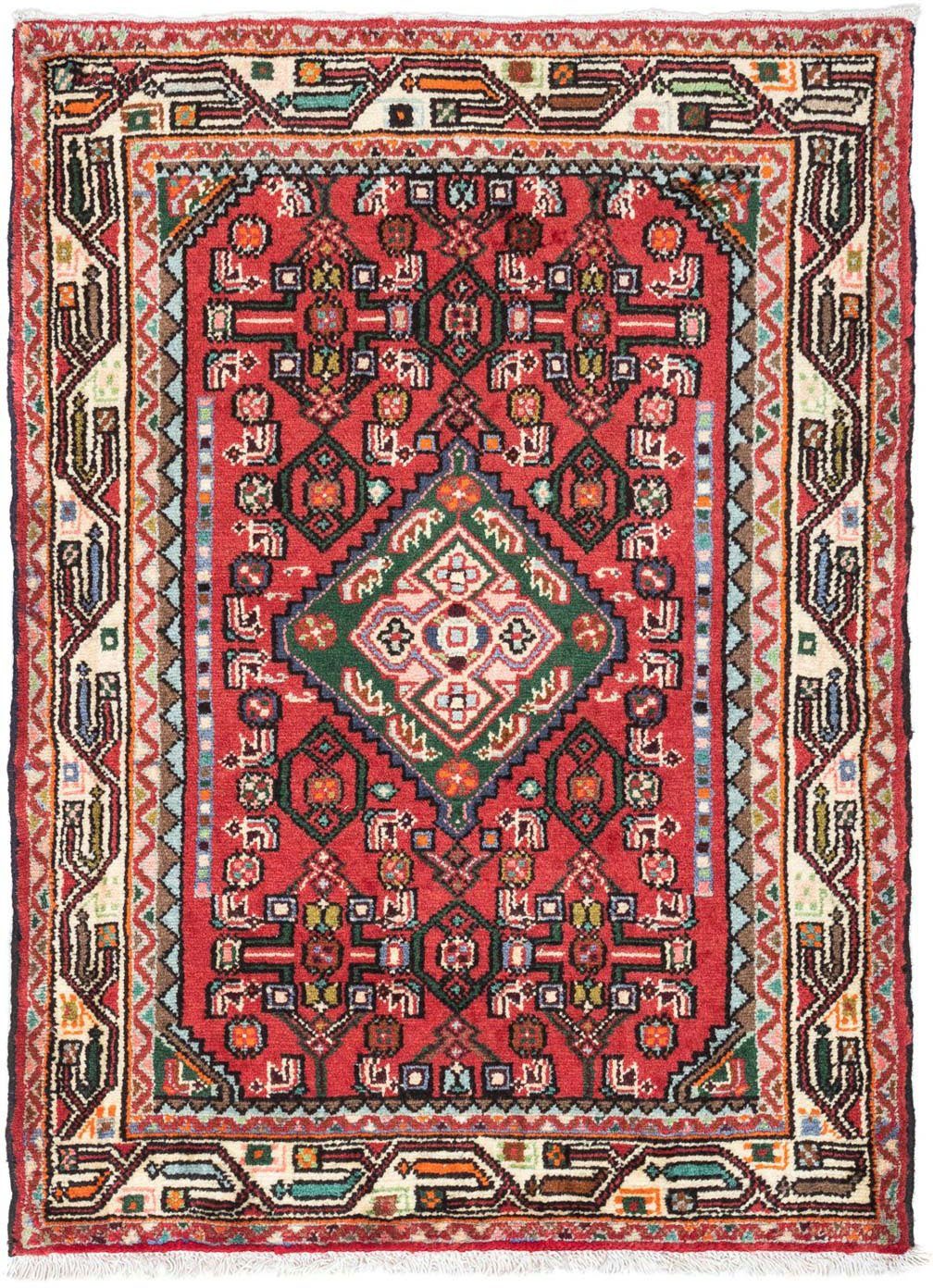 Handgeknüpft cm, Rosso morgenland, 82 rechteckig, Hosseinabad 136 Wollteppich x scuro 10 mm, Höhe: Medaillon