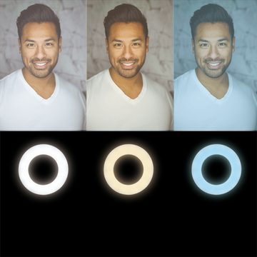 LogiLink Ringlicht 20cm LED Ringlicht-Set mit Stativ für optimale Selfies 8", lexible Ausrichtung, 10 Helligkeitsstufen, 72 LEDs, kompakt und mobil