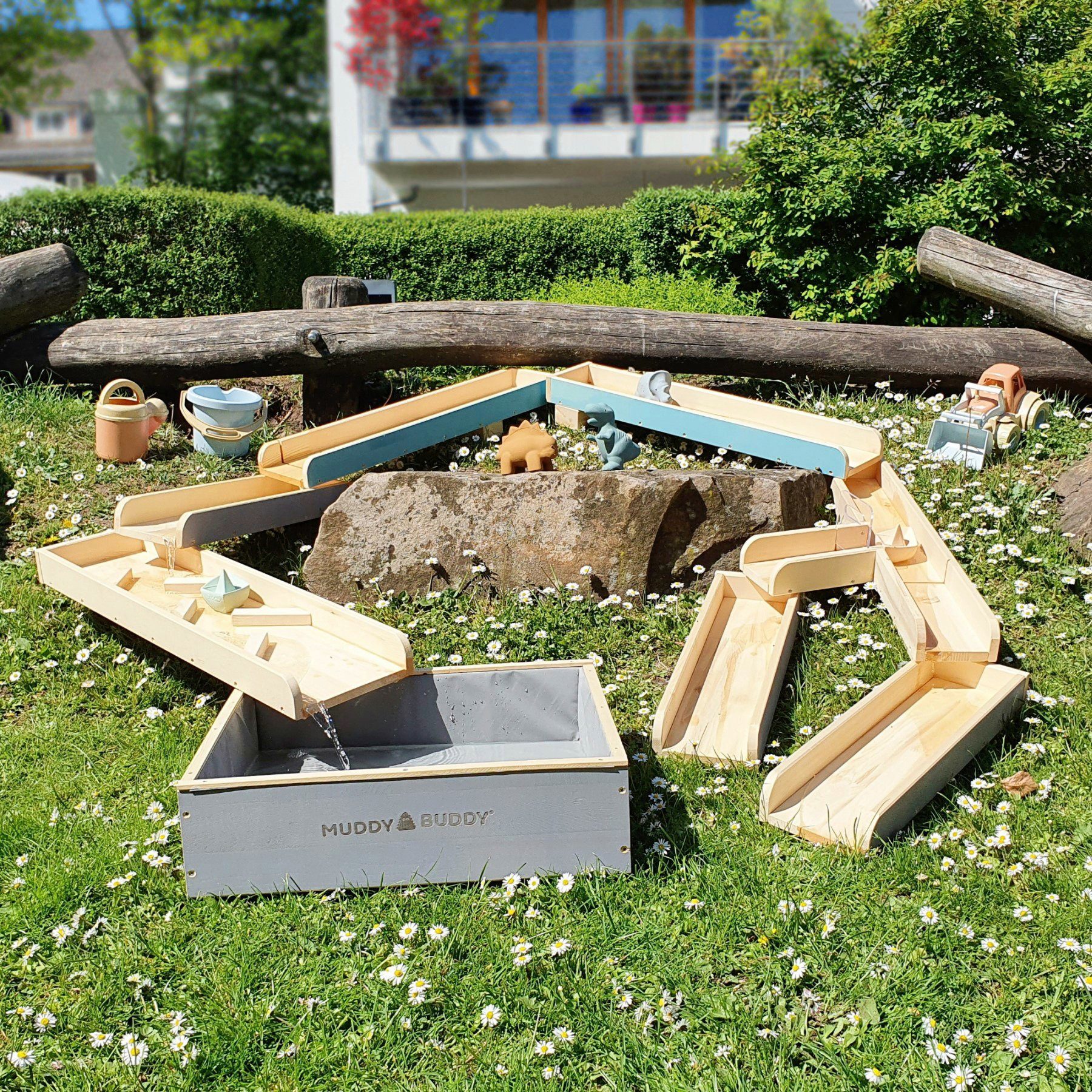 MUDDY BUDDY® Wasserbahn Aqua Traveller, (flexible Wasserbahn), inkl Auffangbecken, natur, wolkengrau - petrol