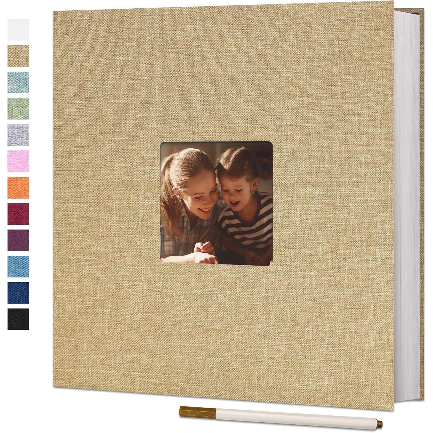 LuxusKollektion Fotoalbum Fotoalbum selbstklebend 10x15 Leinen 60 Seiten 28x27cm 60 Seiten Khaki