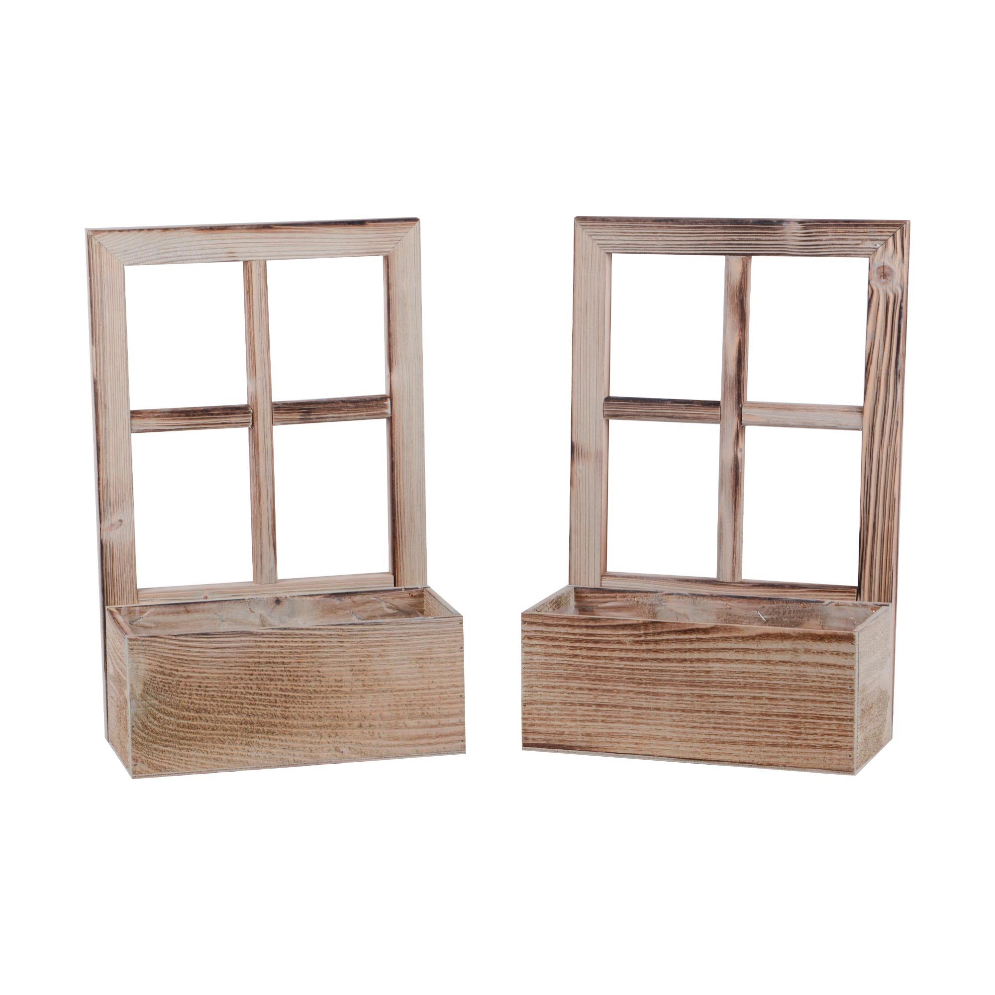UNUS HOME Blumenkasten Deko Holzfenster mit Pflanzbank 2er Set