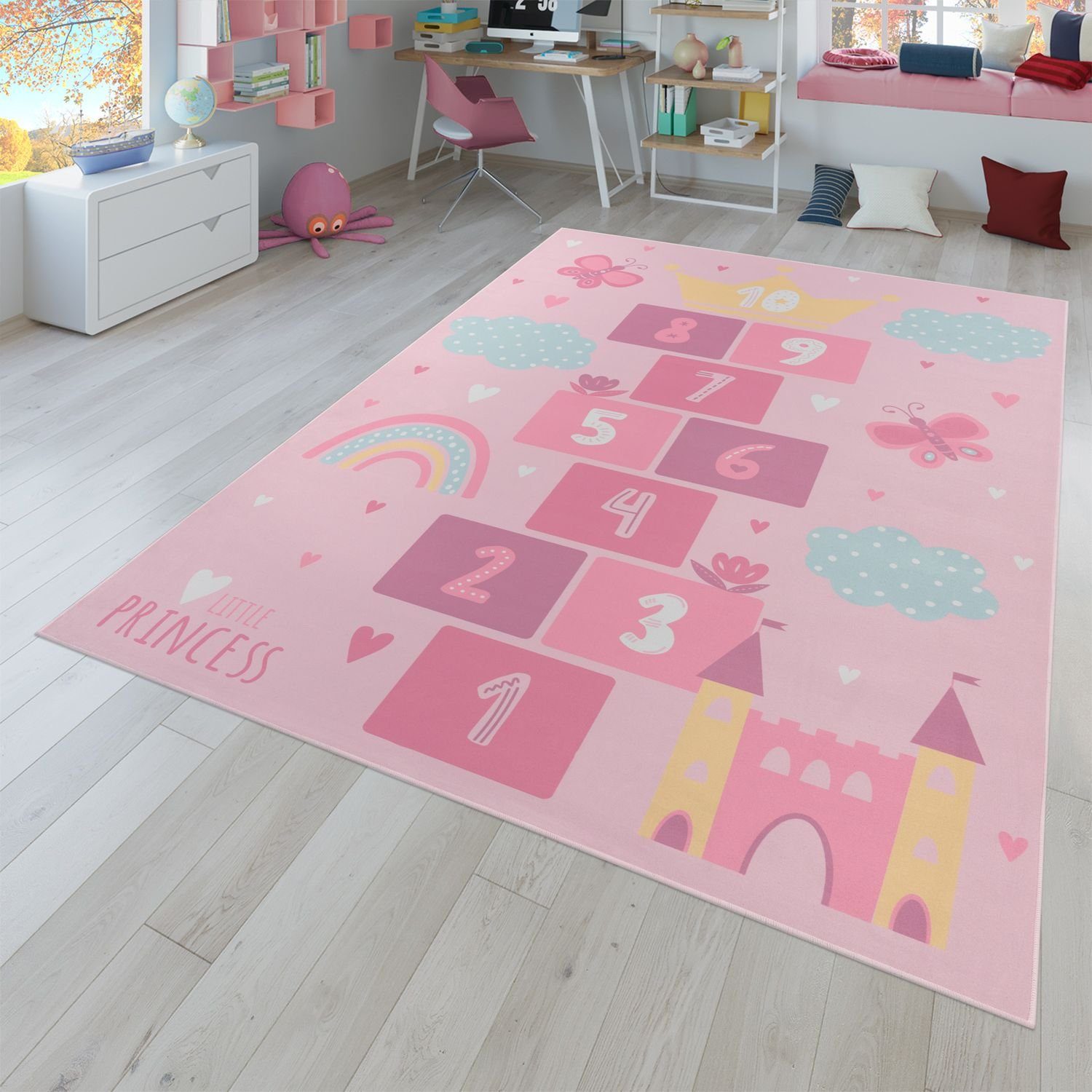 Kinderteppich Rutschfester Teppich Kinderzimmer Spielteppich Mädchen Jungen, TT Home, rechteckig, Höhe: 9 mm Pink