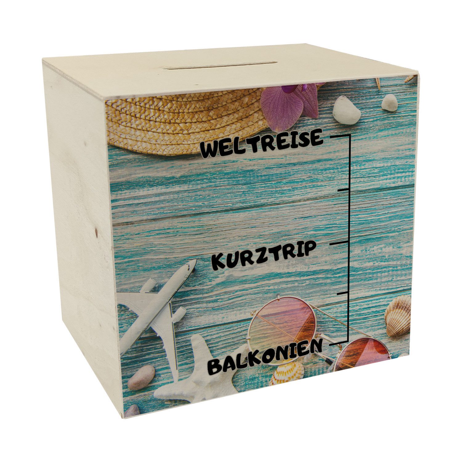 speecheese Spardose Urlaub Level Skala Spardose aus Holz günstig online kaufen