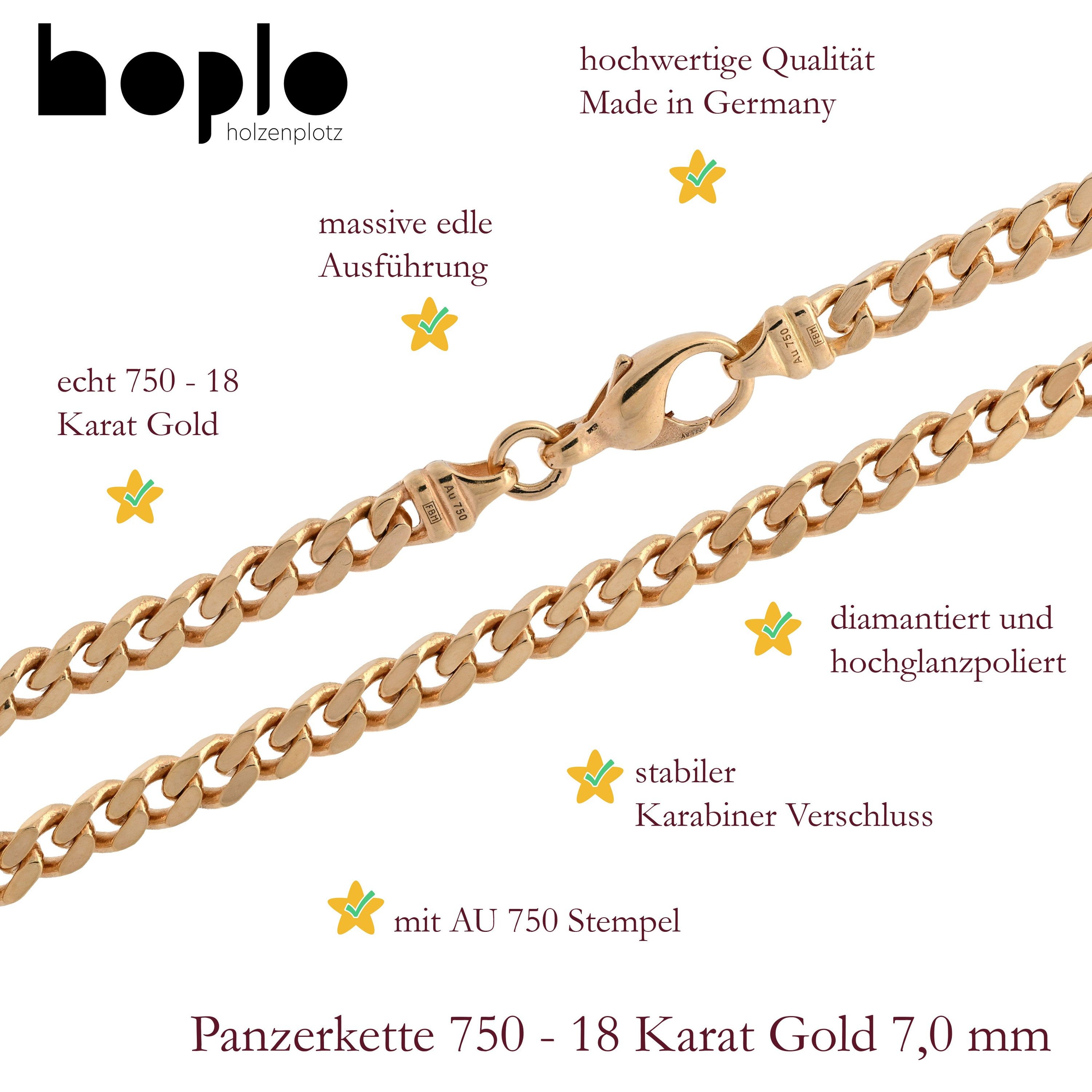 HOPLO Goldarmband Goldkette Panzerkette Länge 21cm - Breite 7,0mm - 750-18 Karat Gold, Made in Germany