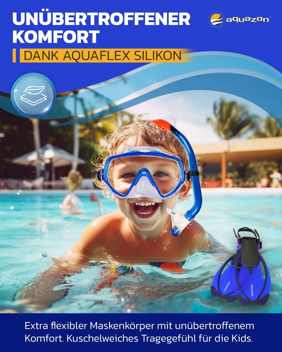AQUAZON Taucherbrille MIAMI mit Schnorchel und Flossen, Schnorchelset, für Kinder