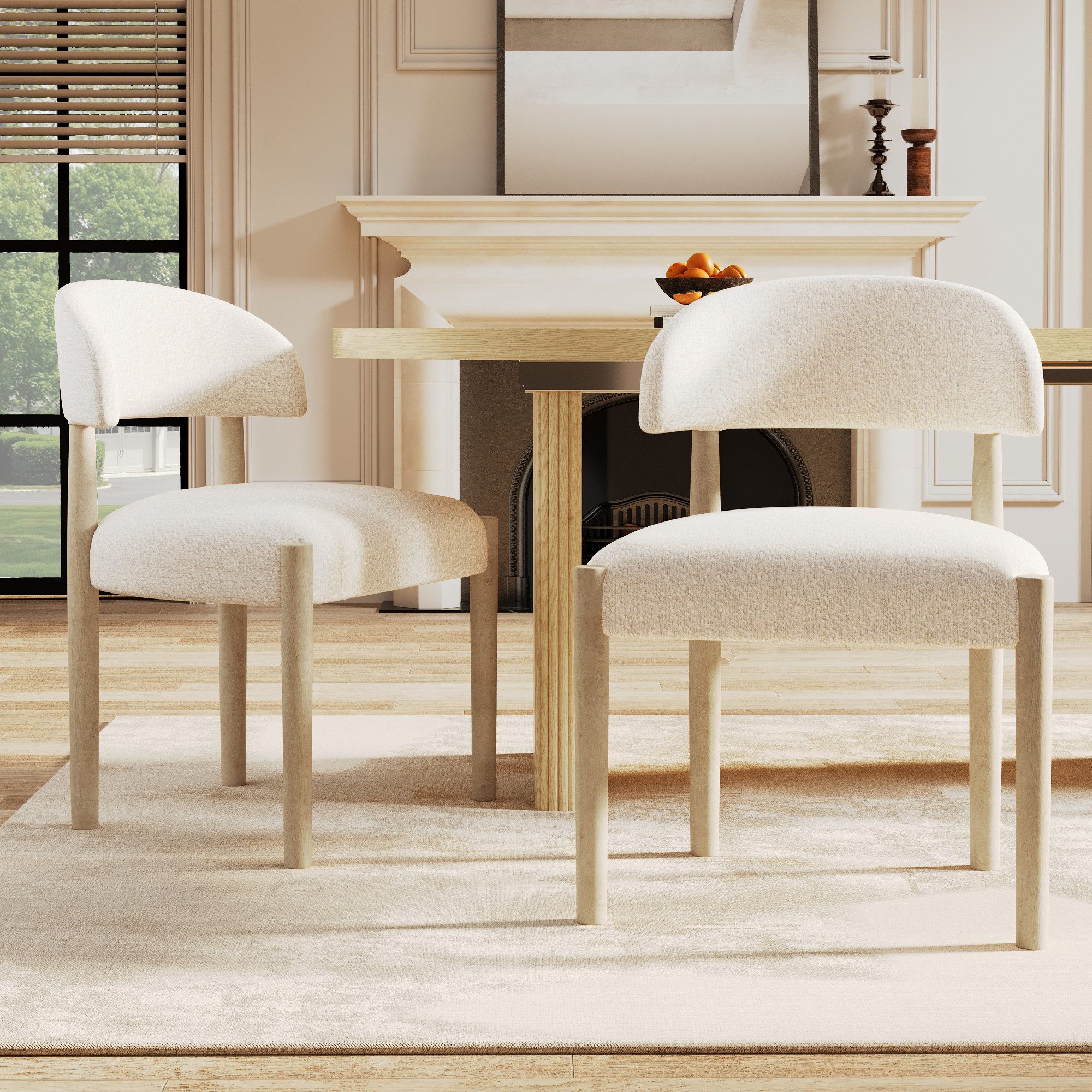 STILVORA Küchenstuhl 2er-set Esszimmerstühle aus Massivholz für Wohnzimme boucle Naturfarbe (Schminkstuhl, moderner Stil für Esszimmer, Cafés, 2 St), bequem und atmungsaktiv, Einfache Montage