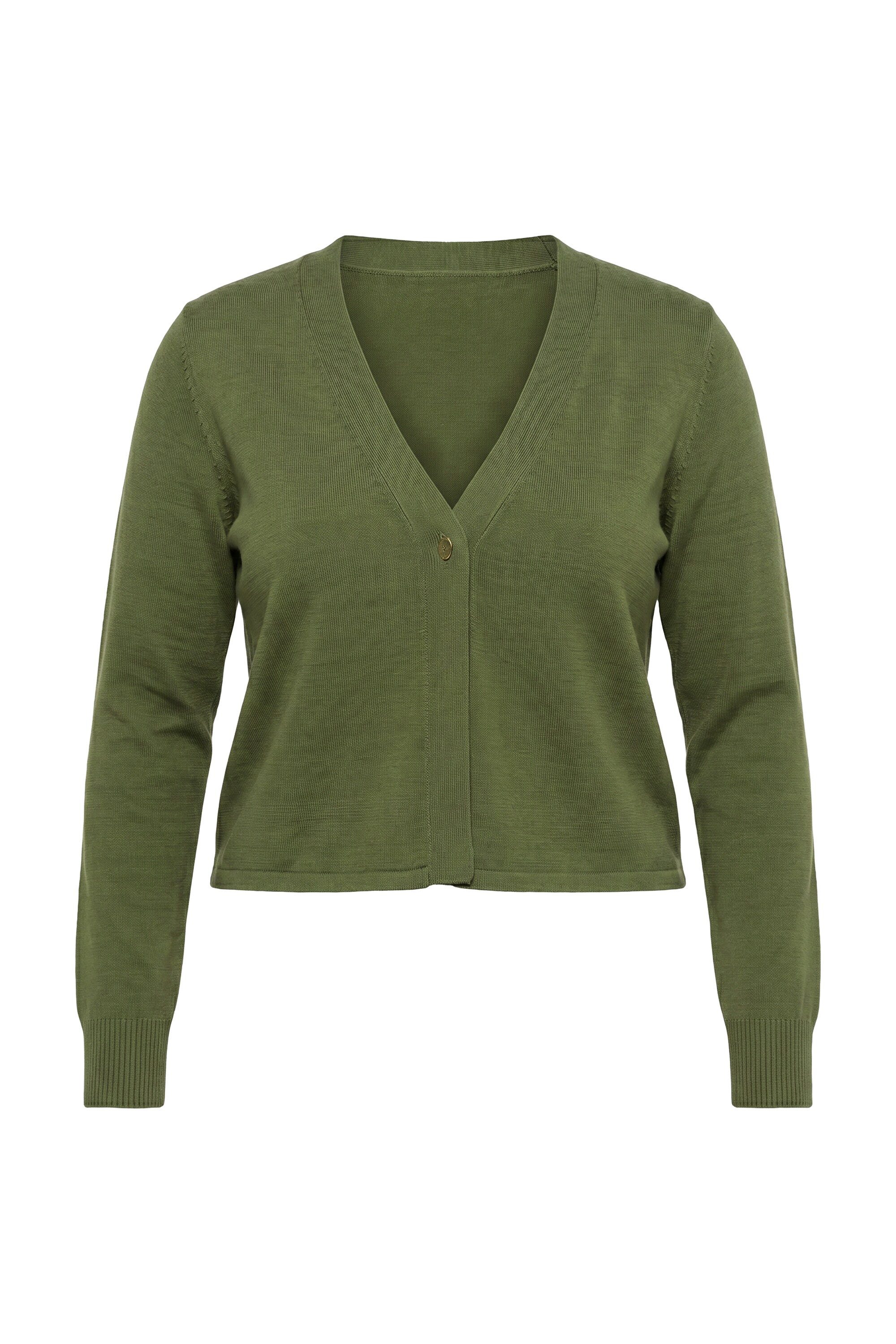 MIAMODA Strickjacke Strickjacke Straight Fit Schmuckknopf Langarm
