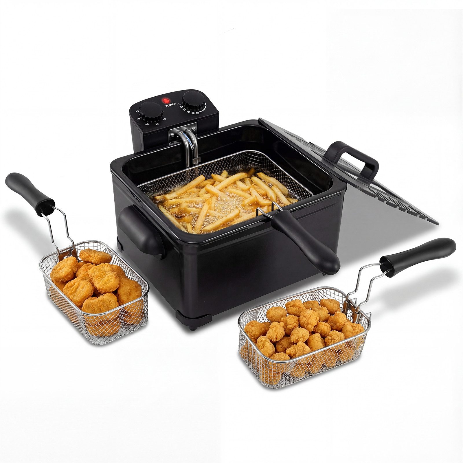COSTWAY Fritteuse, 2000 W, 3L Frittiertopf mit Öl, Korb & Deckel & Timer