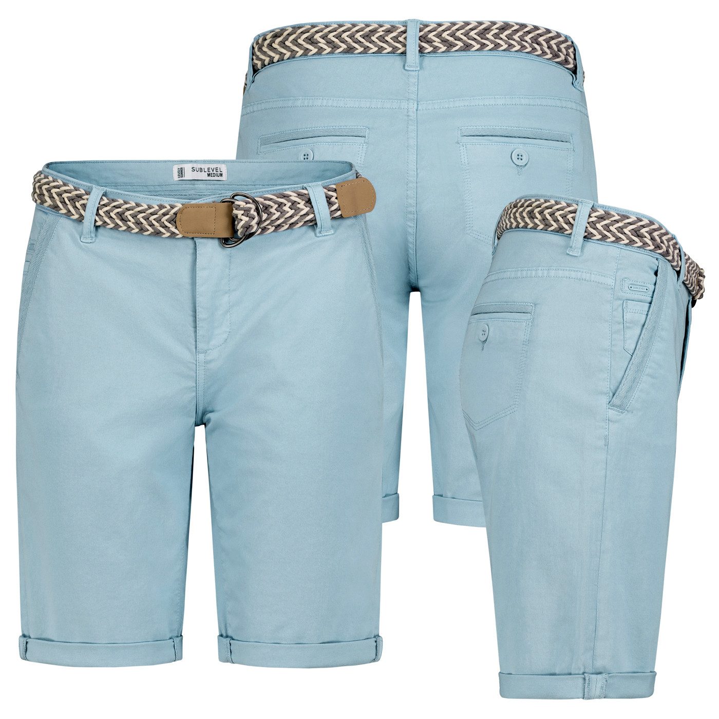 SUBLEVEL Bermudas Damen Short Bermuda kurze Hose Sommer Chino Short Stoff Hose Gürtel
