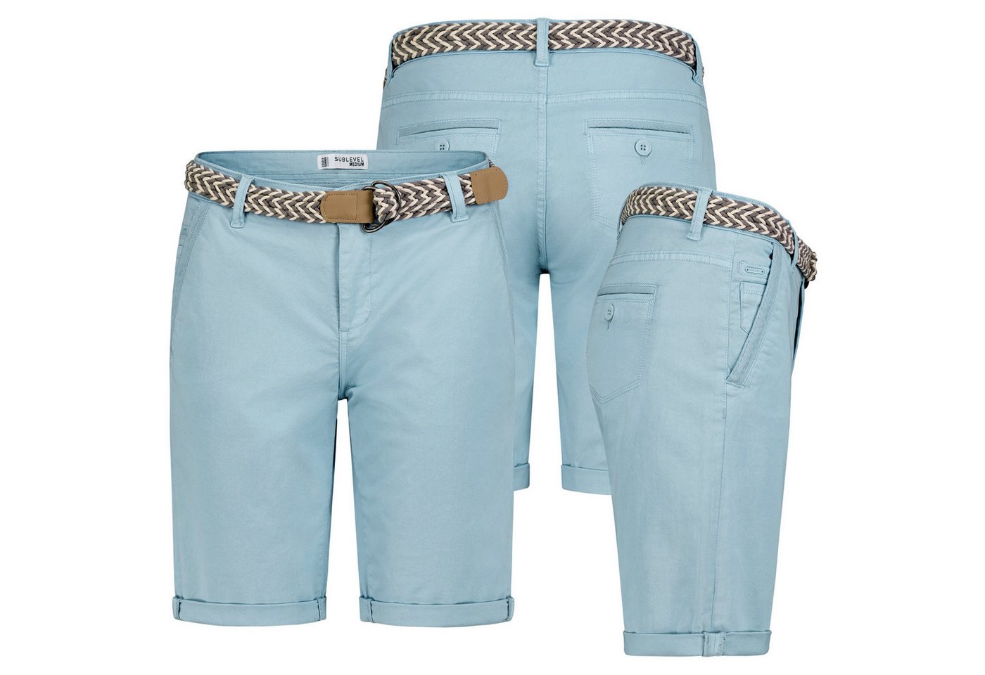 SUBLEVEL Bermudas Damen Short Bermuda kurze Hose Sommer Chino Short Stoff Hose Gürtel